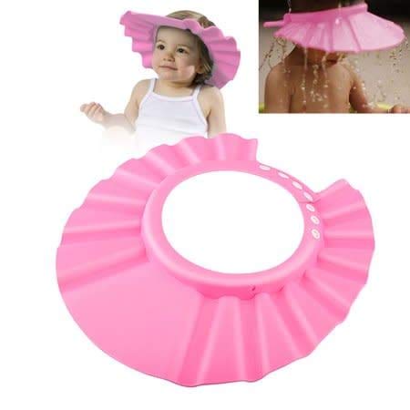 SEAHAVEN Adjustable Baby Shower Cap - Soft Bathing Hair Wash Hat for Infants & Toddlers - Waterproof Eye & Ear Protector - Leaves Shape Design - Multicolor (Pink) - Perfect for Bath Time, Hair Washing & Sensitive Skin Protection