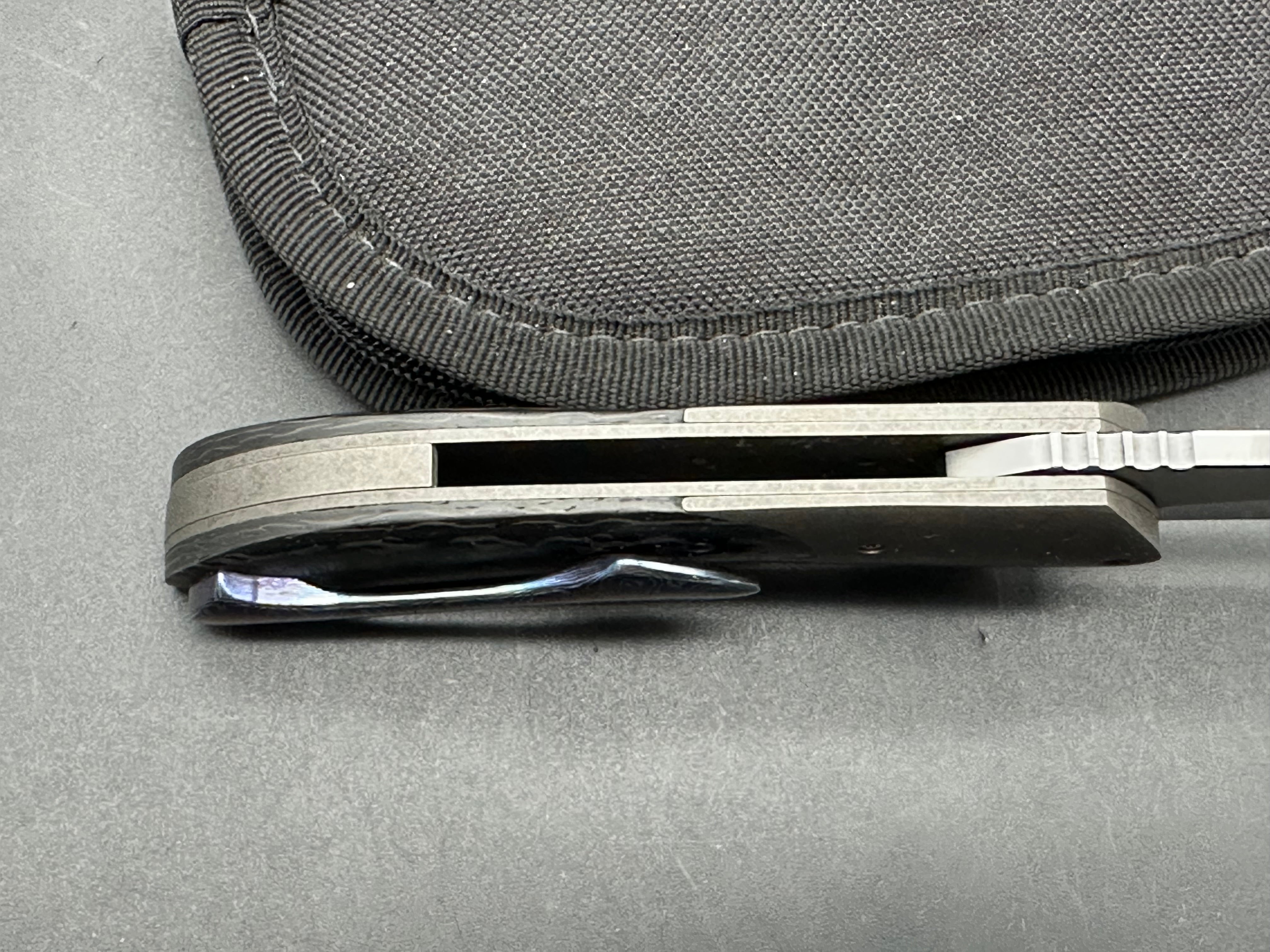 Jeff Vandermeulen Custom Mini Folding Knife - Hand-Rubbed Satin Blade, Titanium Handle with Carbon Fiber Inlay, Tip-Up Mokuti Clip - EDC, Outdoor, Camping & Everyday Carry Pocket Knife