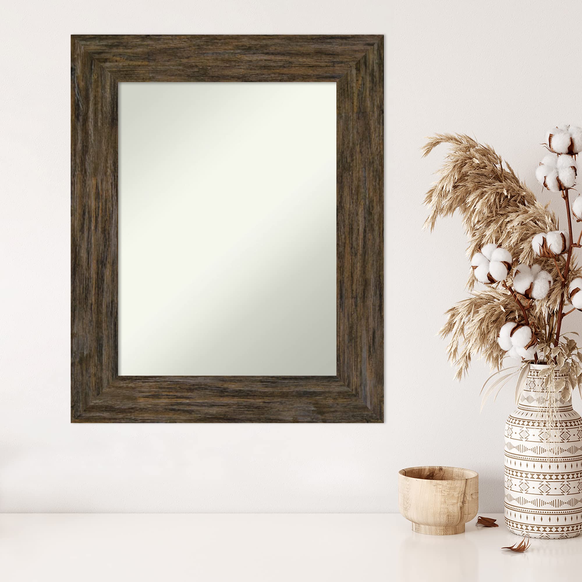 Amanti Art 31x25 Inch Brown Rectangle Wall Mirror with Rustic Wood Frame - Horizontal & Vertical Hanging for Bathroom, Living Room, Bedroom Decor | Country Style Home & Office Wall Decor