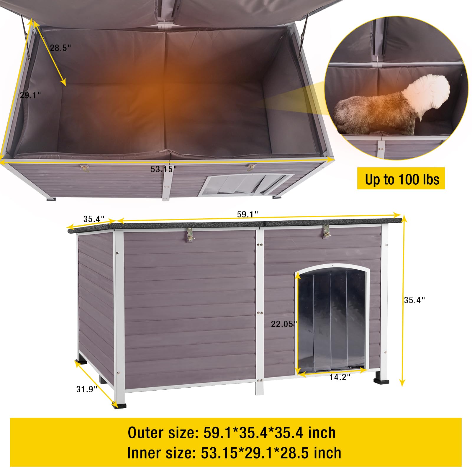 Aivituvin Insulated Heated Dog House for Large Dogs - Waterproof Outdoor Dog Kennel with All-Around Iron Frame | Perfect for Backyard, Patio & Winter Use