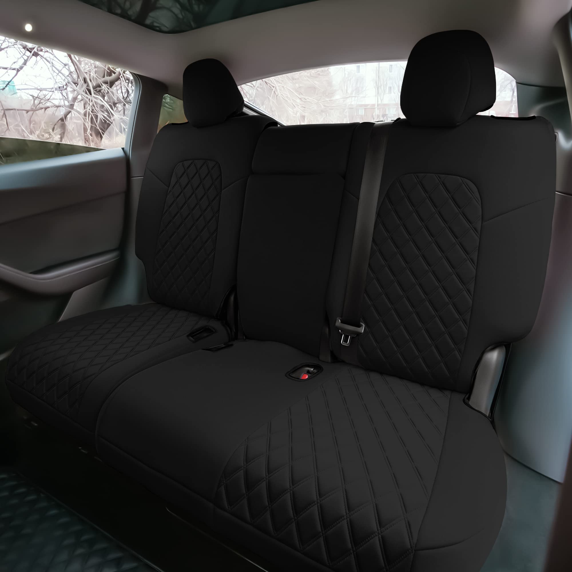 Custom Fit Tesla Model Y Seat Covers (2020-2024) - Waterproof Black Full Set | Premium Automotive Interior Accessories | Perfect for Road Trips, Daily Commutes & Family Protection