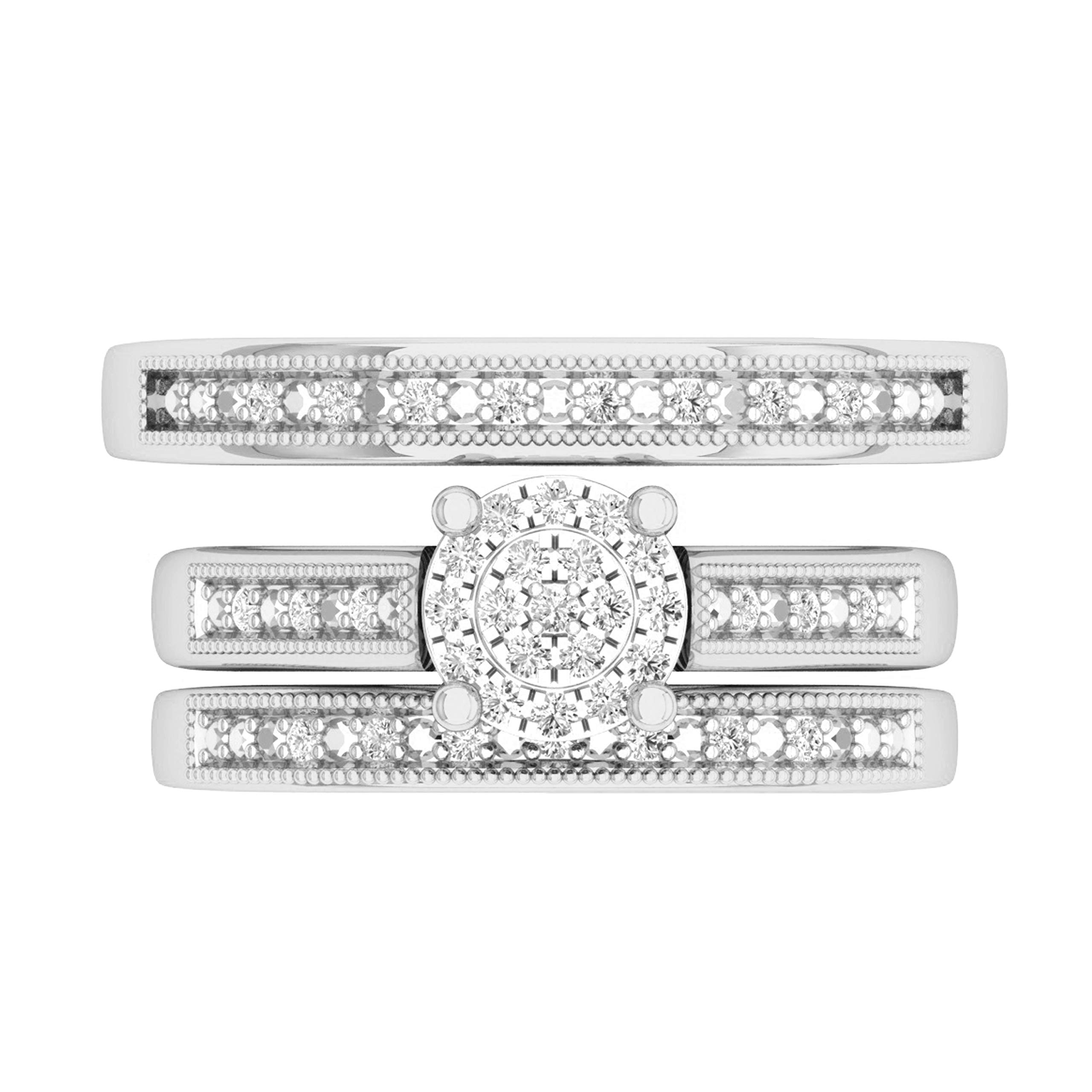 0.25 Carat Round White Diamond Cluster Ring Set for Men & Women - 14K Solid White Gold Wedding, Engagement & Anniversary Jewelry Gift