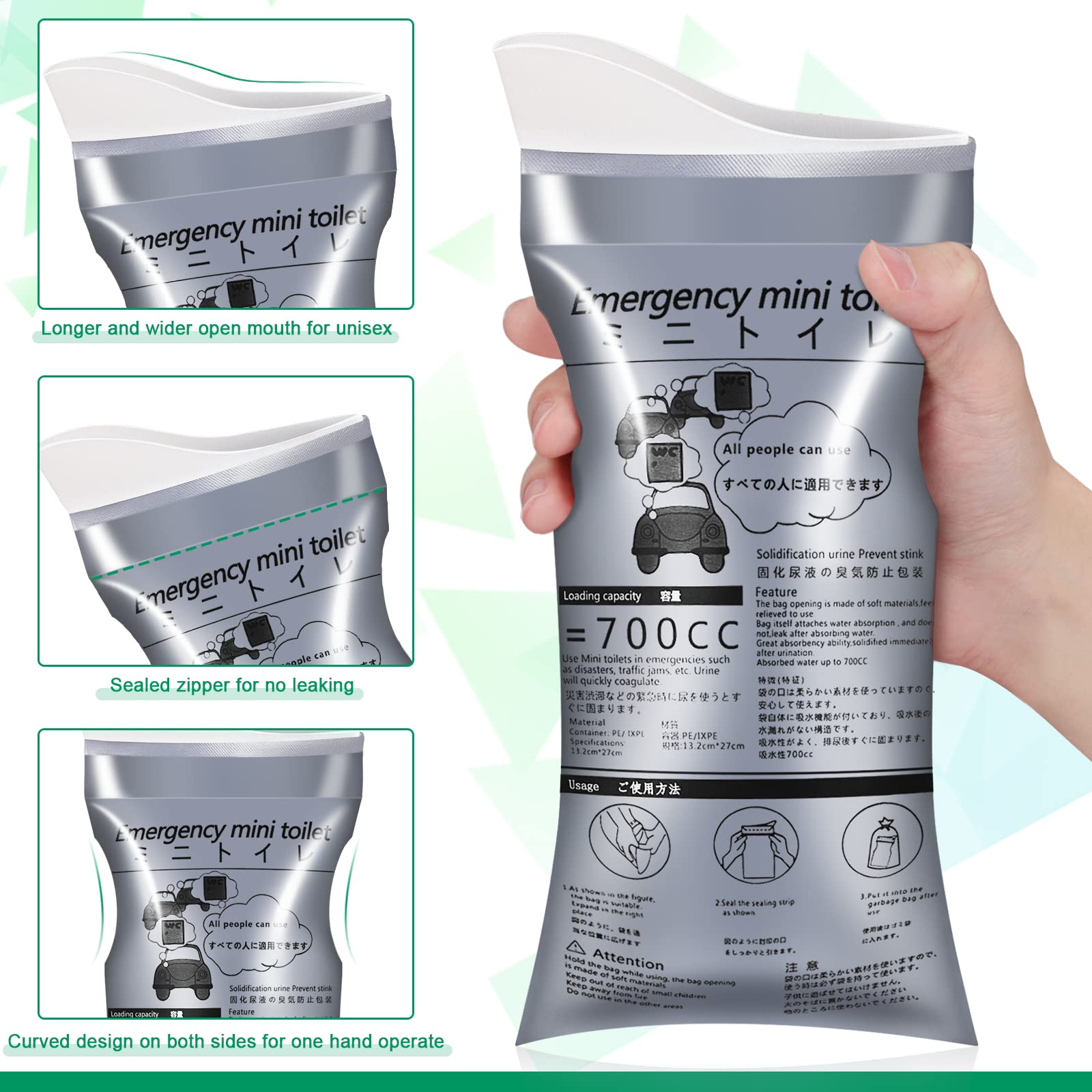 OUMEE 8/12/20 Pack Disposable Urinal Bags - 700ml Portable Pee Bags for Travel, Camping & Emergency - Unisex Urine & Vomit Bags for Men, Women & Kids - Ideal for Road Trips, Traffic Jams & Outdoor Adventures