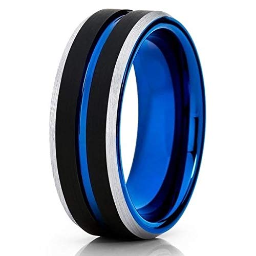 Blue Tungsten Wedding Band for Men & Women - Durable Comfort Fit Anniversary & Engagement Ring - Perfect for Everyday Wear & Special Occasions