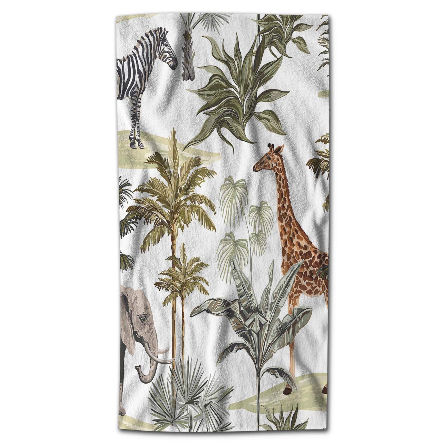 African Animal Print Bath Towel 32x64 Inch - Soft Microfiber Beach Towel with Zebra, Giraffe, Elephant & Leopard Patterns - Tropical Hawaiian Palm Tree Design for Women & Men - Perfect for Beach, Pool, Bathroom & Spa Use