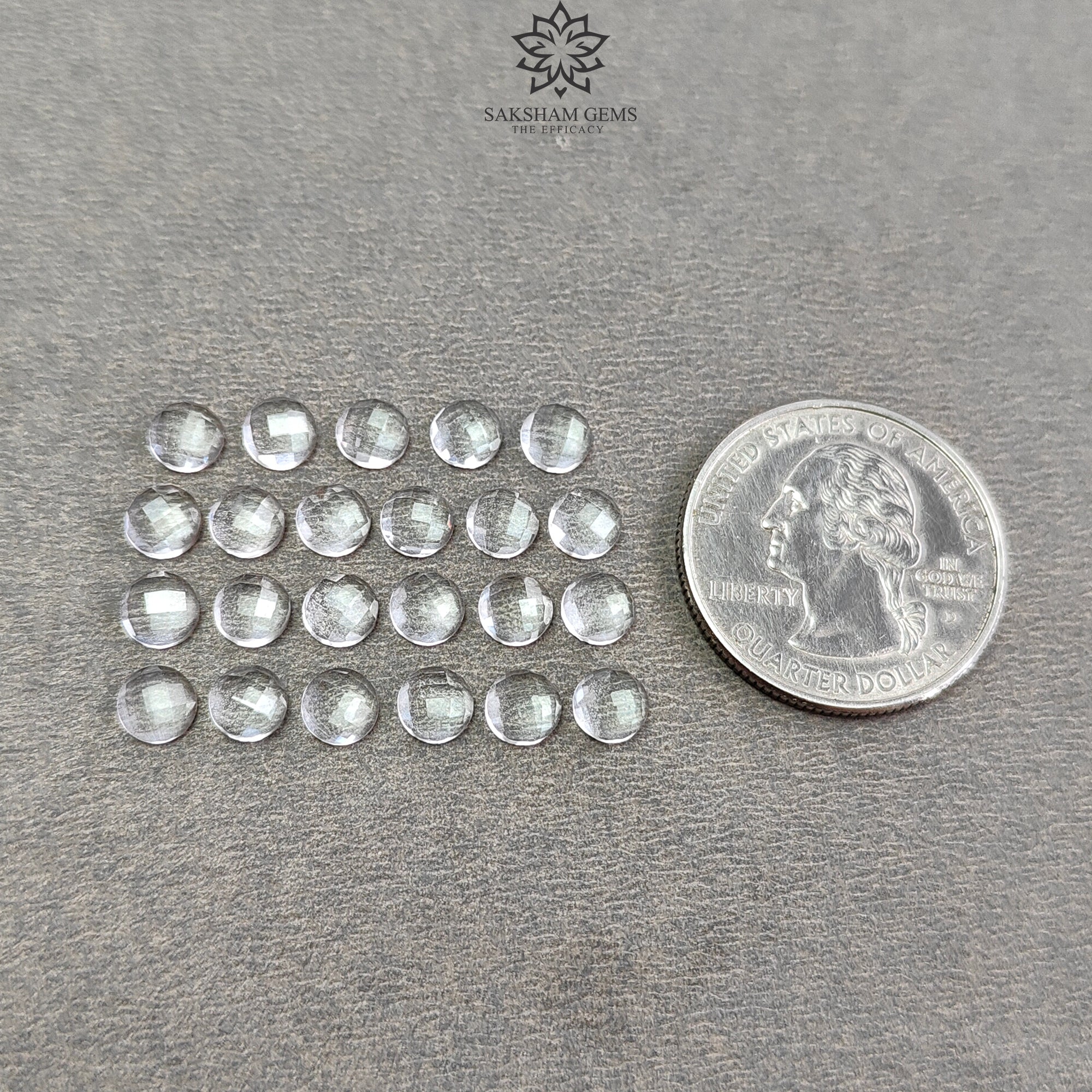 Natural White Quartz Gemstone - 13.70cts Faceted Round Crystal Quartz Checker Cut (5mm, 23pcs) for Jewelry Making, Healing Crystals & Spiritual Decor
