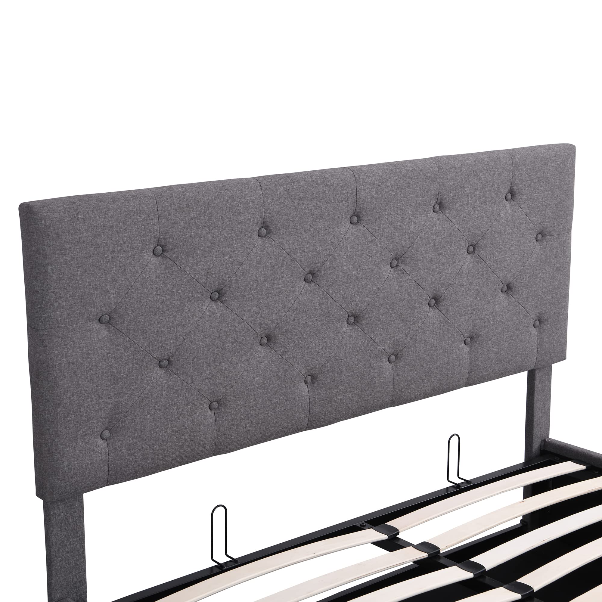 Merax Queen Size Upholstered Platform Bed with Storage - Hydraulic Lift System, Headboard & Gas Lift Storage - Grey Upholstered Bed Frame for Master Bedroom, Guest Room or Small Space Organization