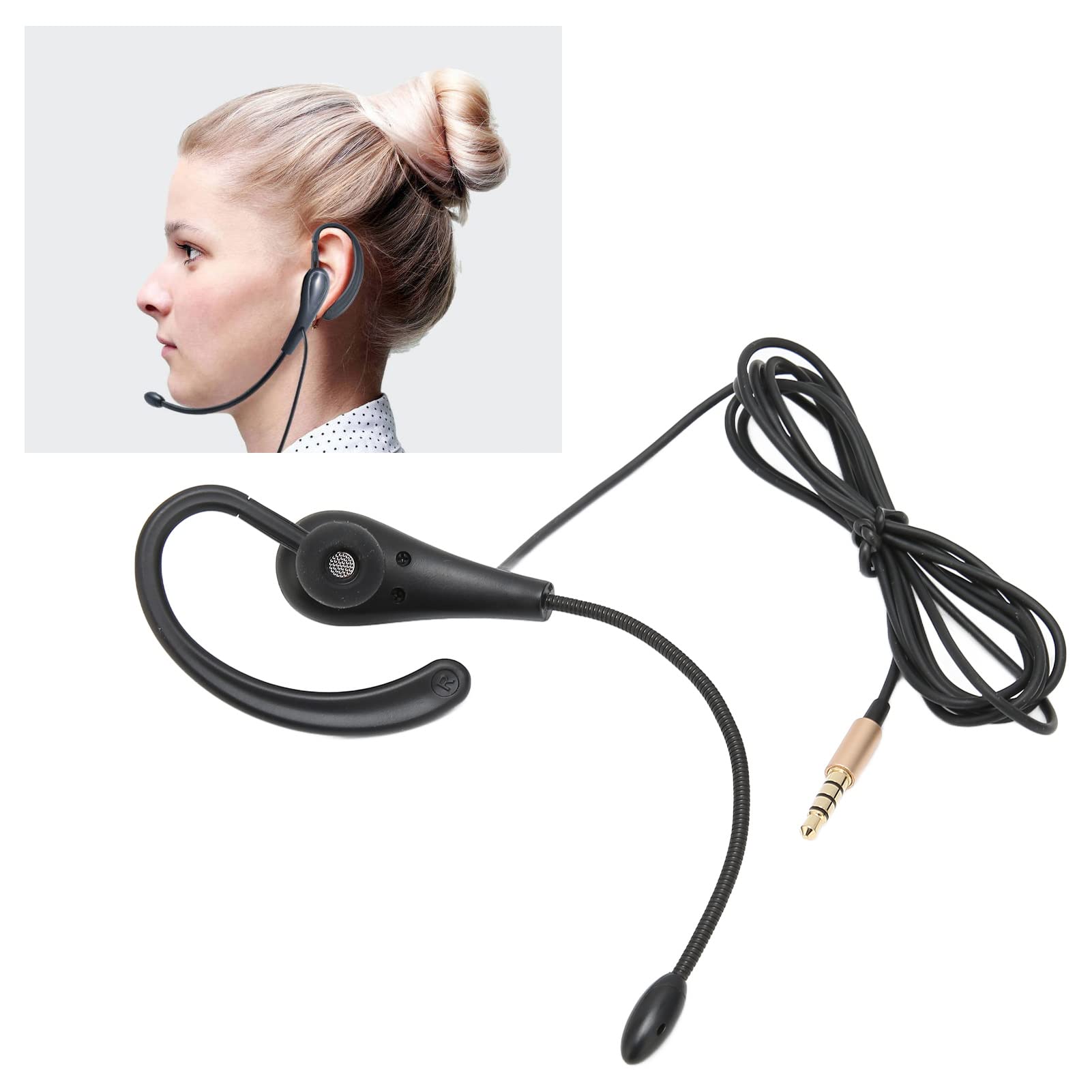 Best Call Center Headset - Single Ear Hook Headphone with Microphone, 3.5mm Jack for Laptop & Mobile Phones - Perfect for Customer Service, Telemarketing & Remote Work