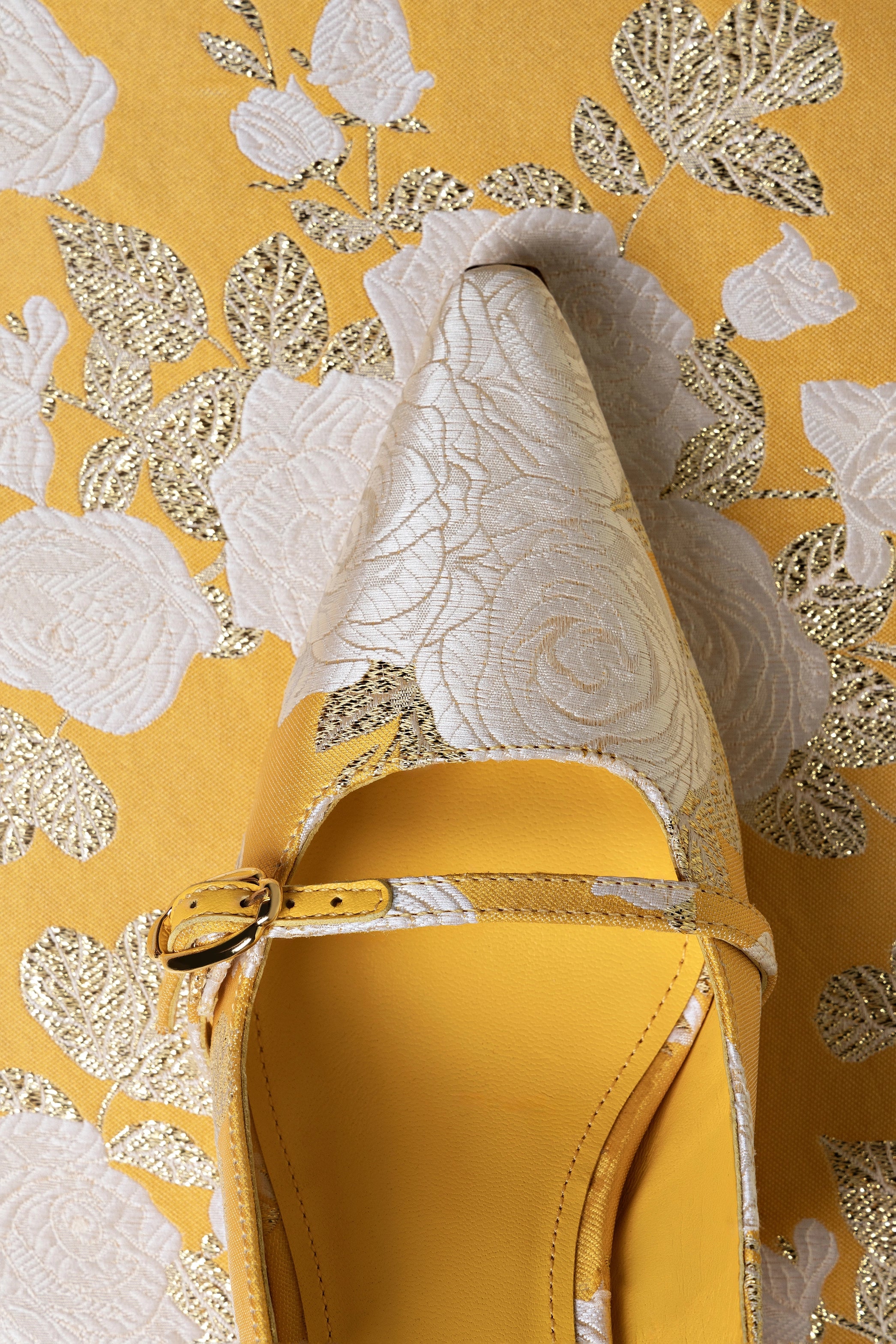 Larroudé x Markarian Ines Pump - Yellow Floral Brocade Heels for Women | Elegant Wedding & Party Shoes | Perfect for Bridal, Cocktail Events & Special Occasions