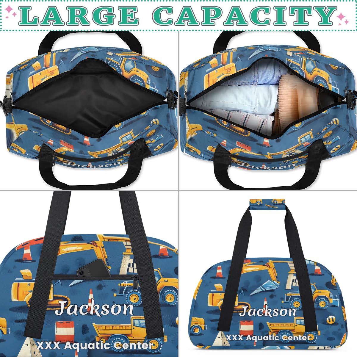 Custom Personalized Kids Gym Duffel Bags for Boys - Monogrammed Sports Training & Travel Weekender Bag with Name (11 Styles) - Perfect for School, Sports Practice, Sleepovers & Weekend Trips