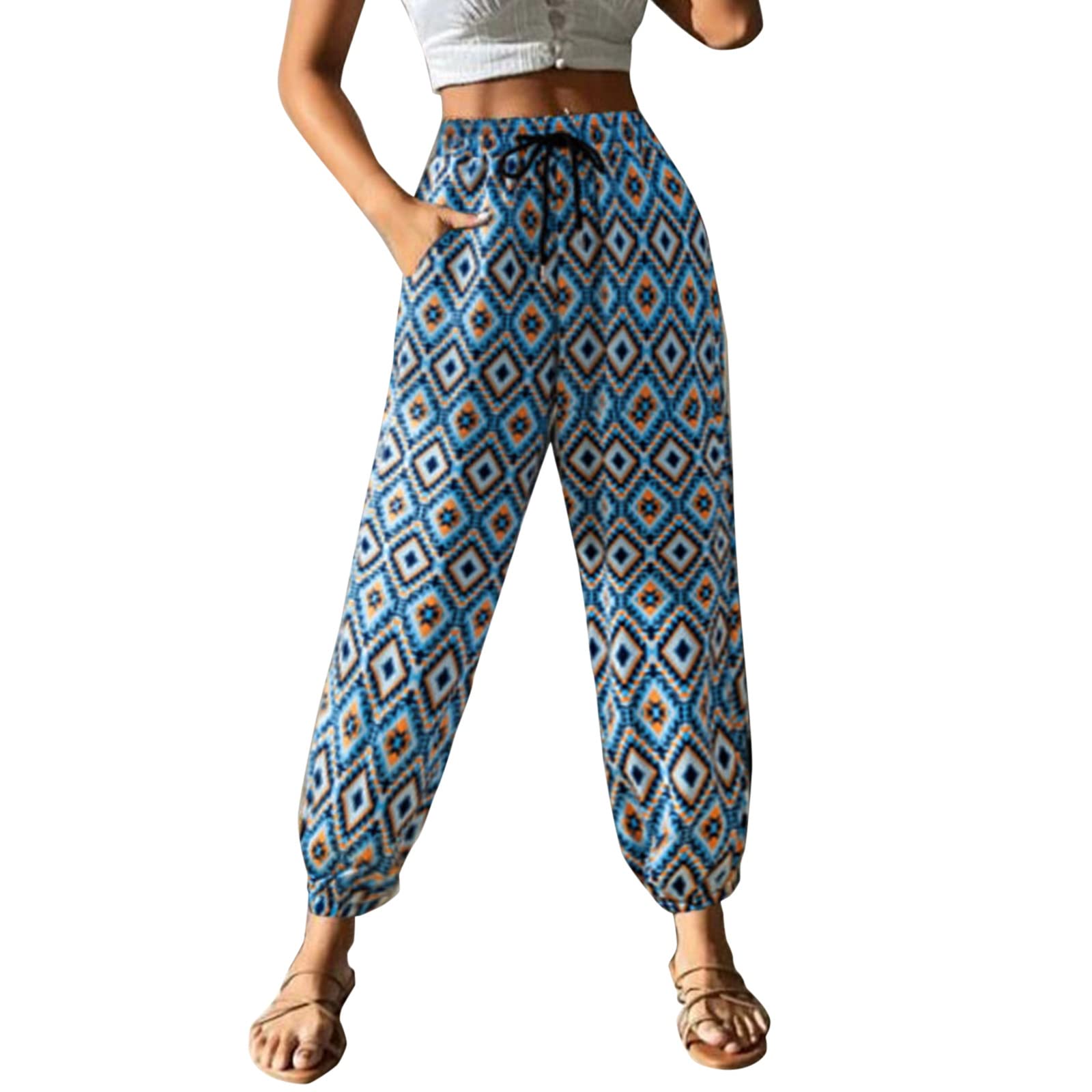 Women's Casual Striped Sweatpants - Printed Wide Leg Harem Pants with Bungee Waistband | Winter Lounge Pants for Home, Yoga & Streetwear Fashion