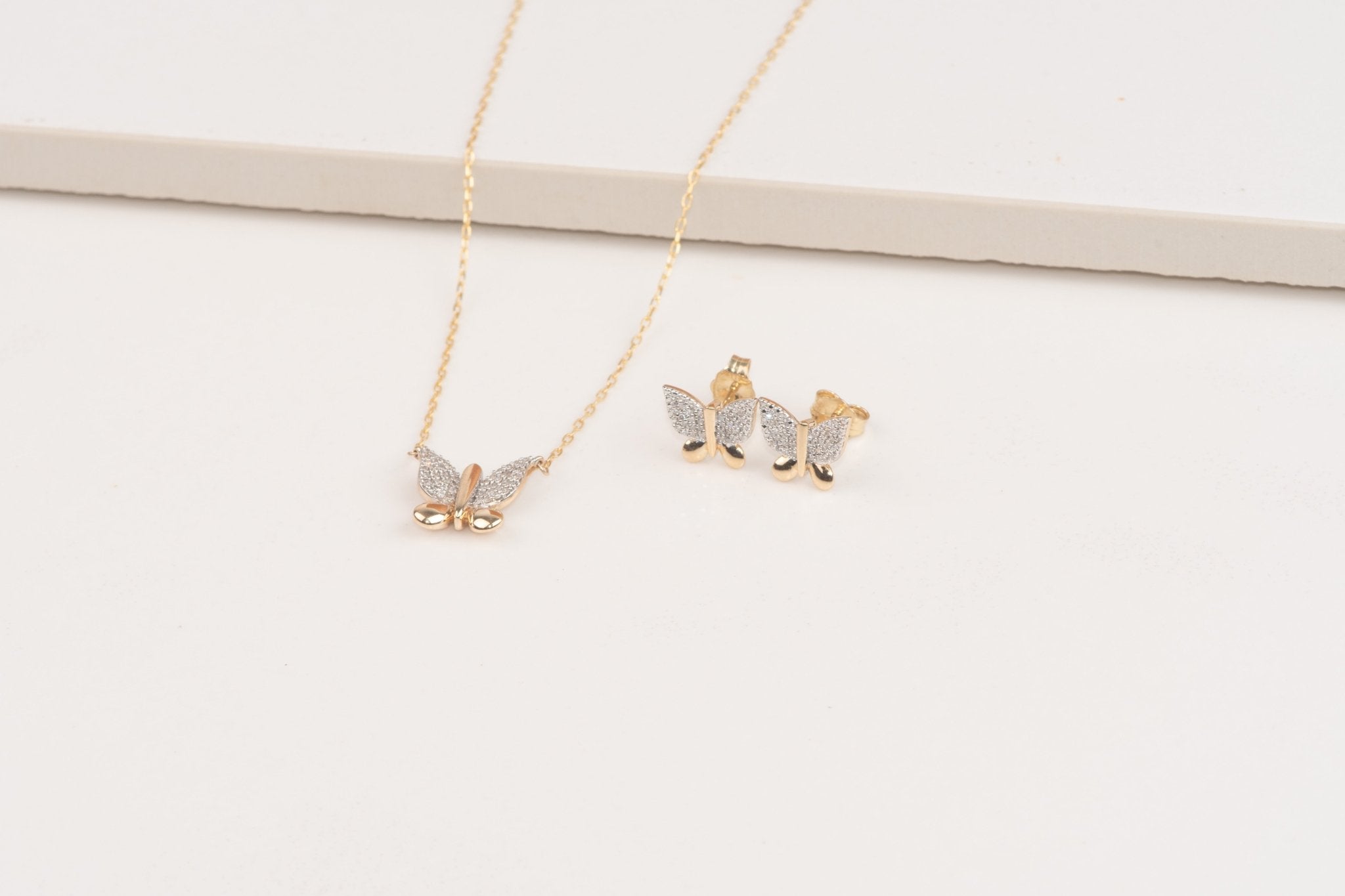 10k Yellow Gold Diamond Butterfly Earrings for Women - Elegant Dainty Stud Earrings for Everyday Wear, Gift for Her, Birthday, Anniversary, Valentine's Day