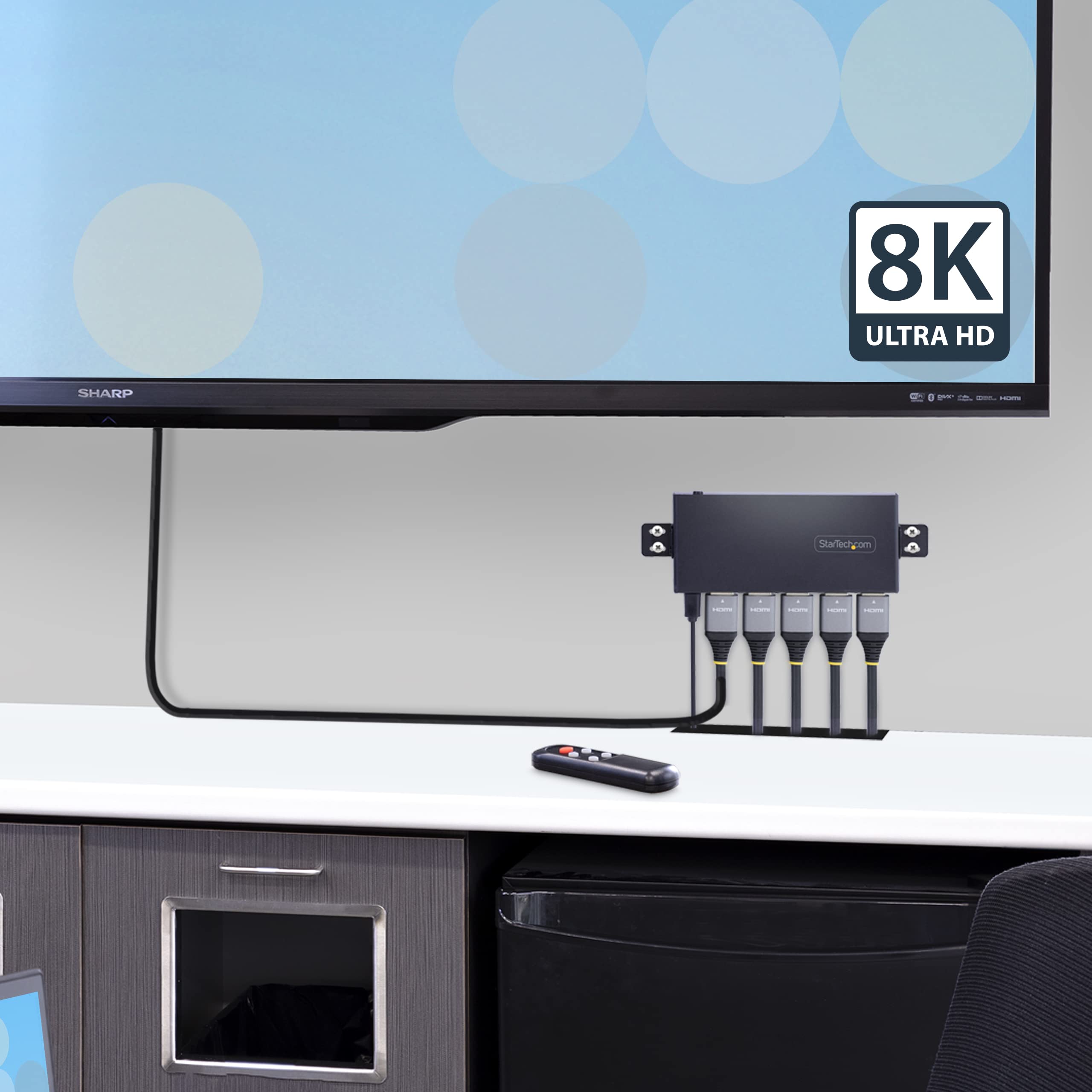 StarTech.com 4-Port HDMI 2.1 Switch - 8K 60Hz & 4K 120Hz HDR10+ UHD Switcher | 4 in 1 Out with Auto/Manual Source Switching | Includes Power Adapter & Remote | Perfect for Gaming, Home Theater & Multi-Device Setups (4PORT-8K-HDMI-SWITCH)
