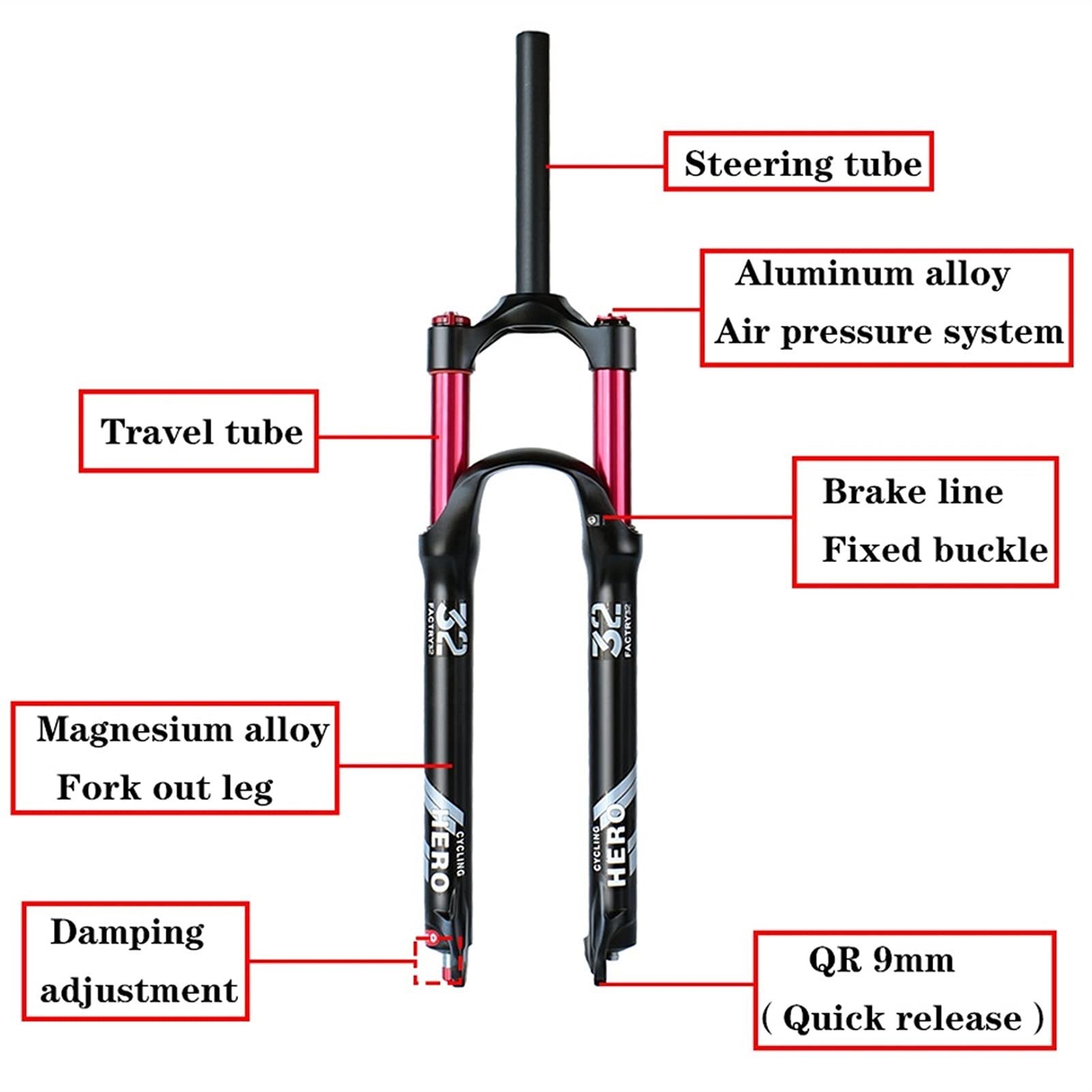 100mm Travel Rebound Adjustable Mountain Bike Air Suspension Forks - 26/27.5/29 Inch, Matte Black Disc Brake MTB Front Fork with Threadless Steerer | Tapered Manual Lockout | Ideal for Trail Riding, Downhill & Cross-Country Biking