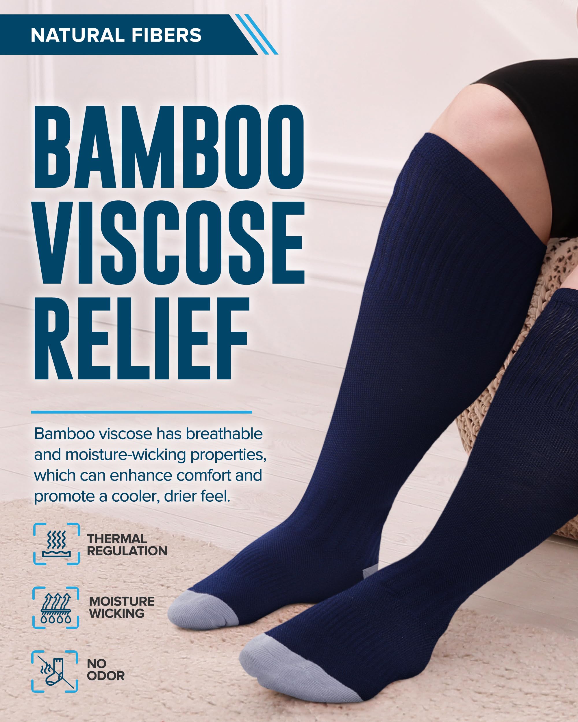**Doctor's Select 3 Pairs Plus Size Compression Socks for Women & Men – Wide Calf, Bamboo Viscose, Knee High Support – Ideal for Travel, Nursing & Varicose Vein Relief (Black)**