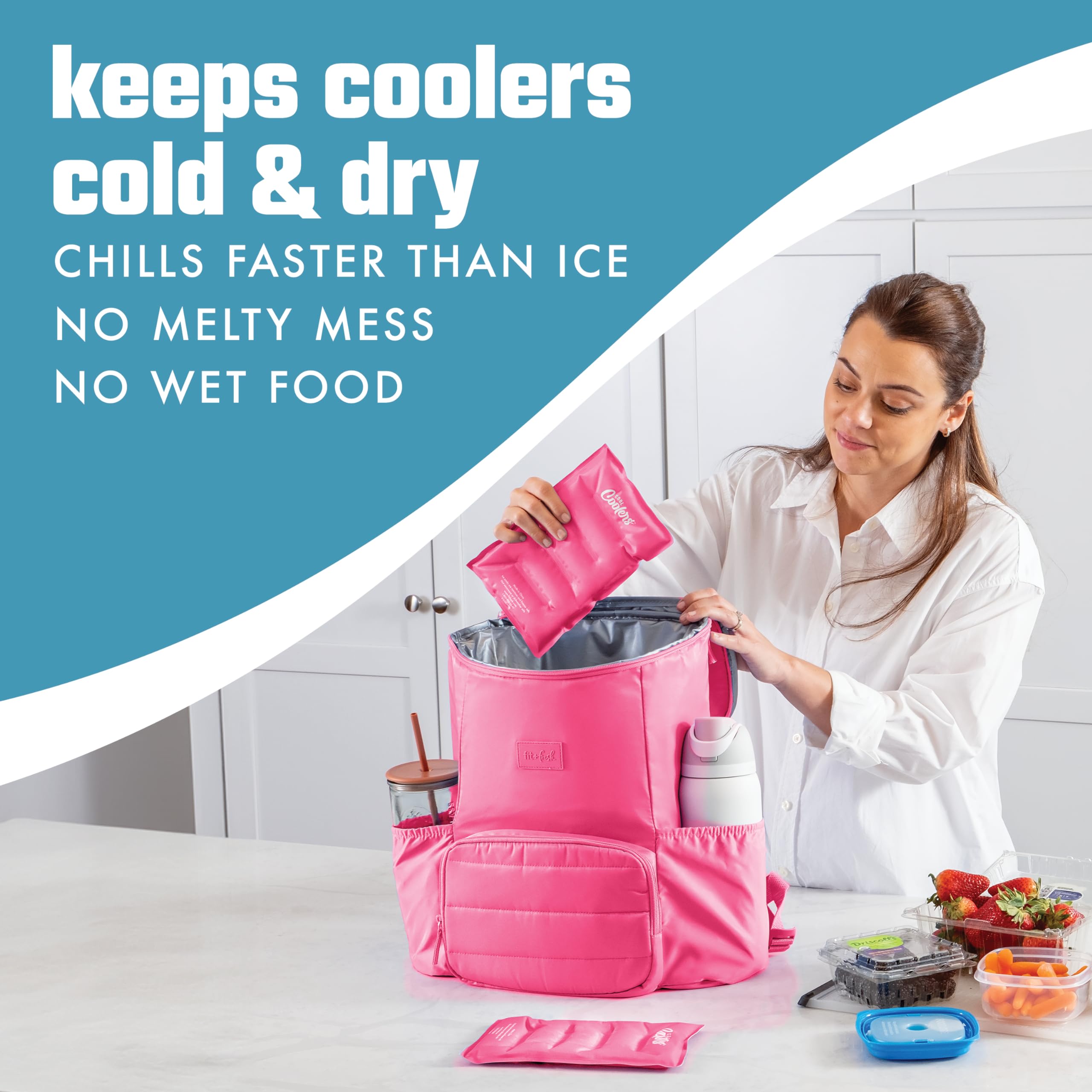 Fit & Fresh 2-Pack Soft Flexible Ice Packs for Coolers & Lunch Boxes - Reusable Freezer Packs with Stretch Nylon Cover (Hot Pink) - Perfect for Picnics, School Lunches & Outdoor Adventures