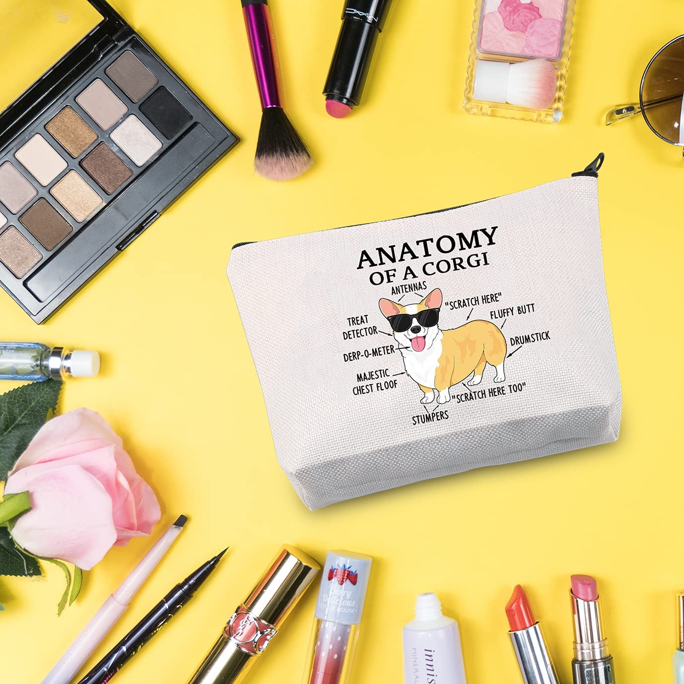 Anatomy of a Corgi Makeup Bag - Corgi Lover Gift for Women, Dog Mom Cosmetic Pouch with Zipper - Perfect for Travel, Gym & Everyday Use - Corgi Owner Present, Dog Mama Gift Idea