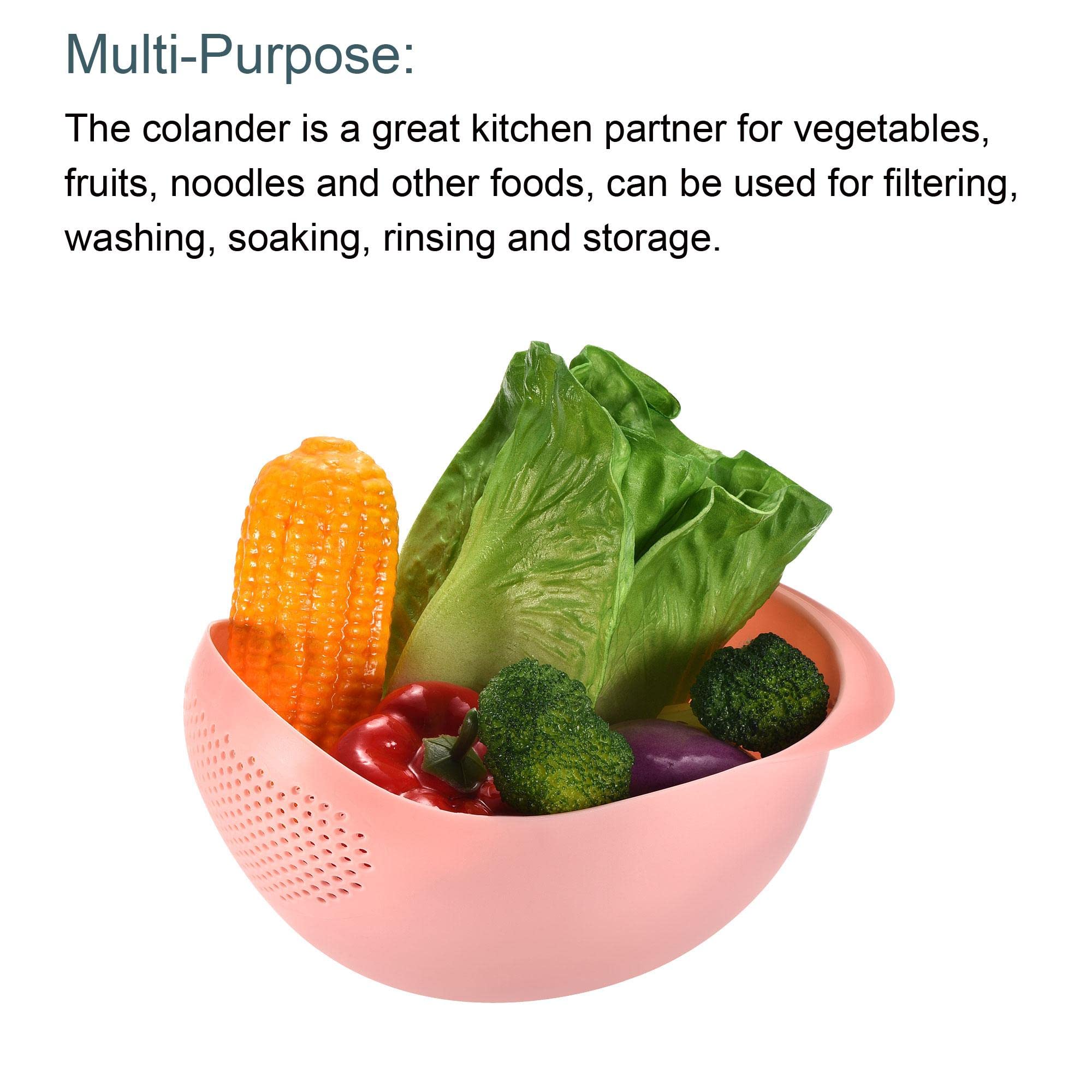 uxcell Plastic Rice Wash Sieve - Multi-Purpose Kitchen Colander for Washing Rice, Fruits & Vegetables - Pink Drain Basket Strainer - Perfect for Asian Cooking, Meal Prep & Healthy Eating