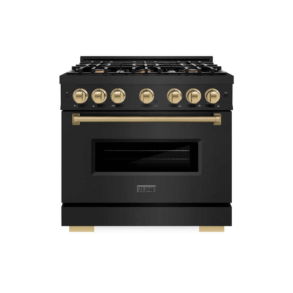 ZLINE Autograph Edition 36 Inch 5.2 Cu. Ft. Classic Gas Range with 6 Burner Cooktop & Convection Gas Oven - Black Stainless Steel with Champagne Bronze Accents (CGRBZ 36 CB) | Professional Kitchen Appliance for Home Chefs & Cooking Enthusiasts