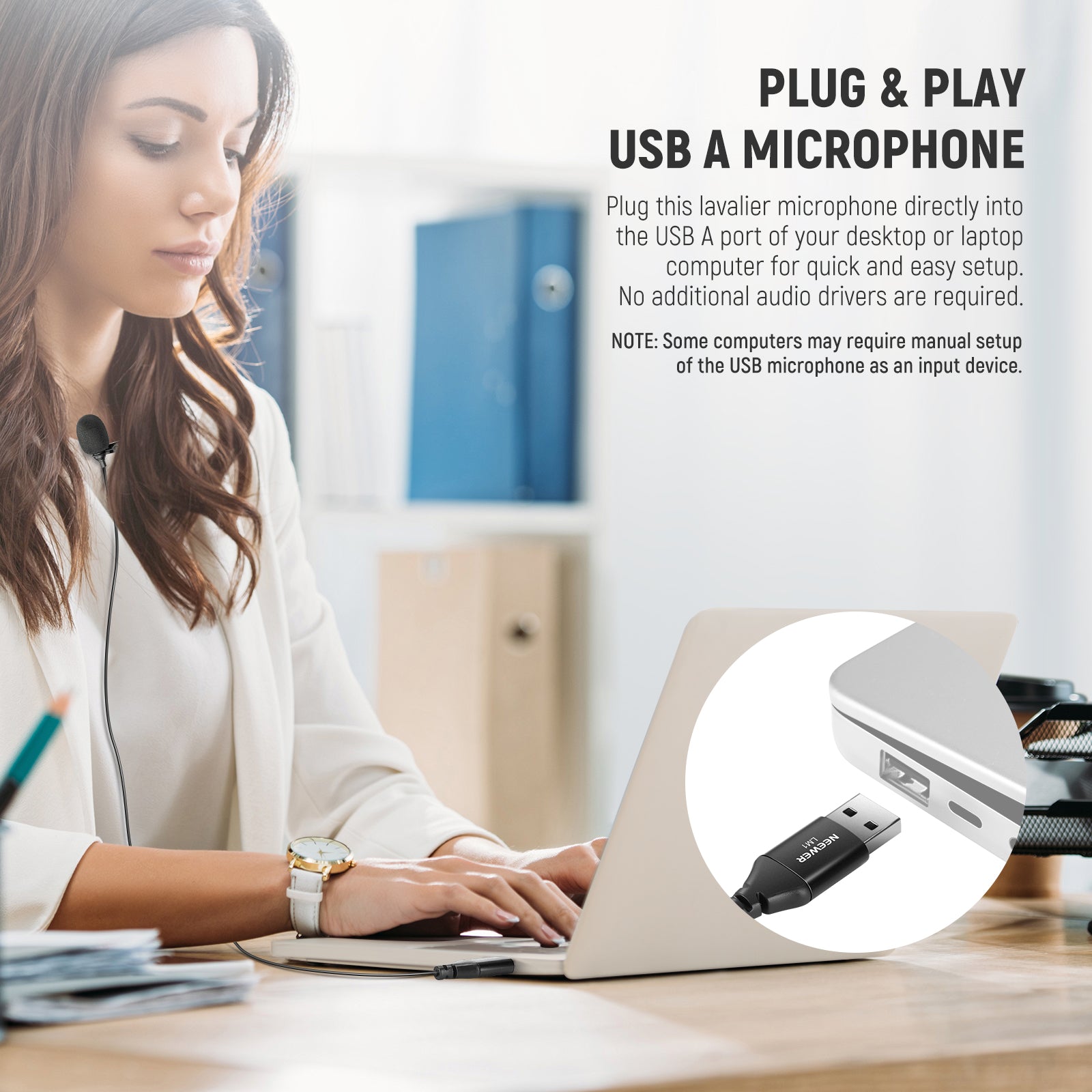 NEEWER LM1 Plug & Play Omnidirectional USB Lapel Microphone for Podcasting, Streaming, YouTube Videos & Online Meetings - Crystal Clear Audio for Content Creators