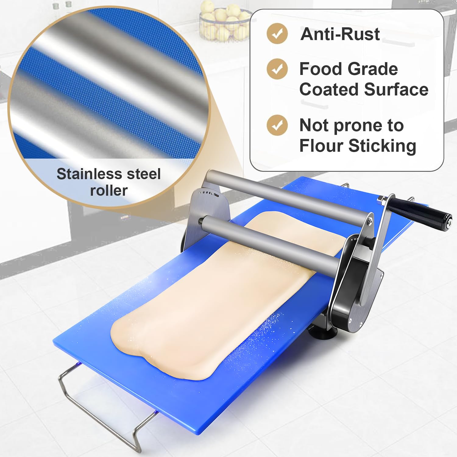 Stainless Steel Manual Dough Roller Machine - Adjustable Thickness Folding Dough Sheeter with 2 Non-Stick Boards for Pizza, Pasta & Pastry Making | Perfect for Home Bakeries & Commercial Kitchens