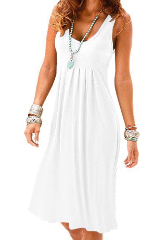 Akihoo Women's Summer Casual Sleeveless Midi Pleated Tank Dress - Plain Vest Style, Sizes S-3XL - Perfect for Beach Vacations, Date Nights & Summer Outings