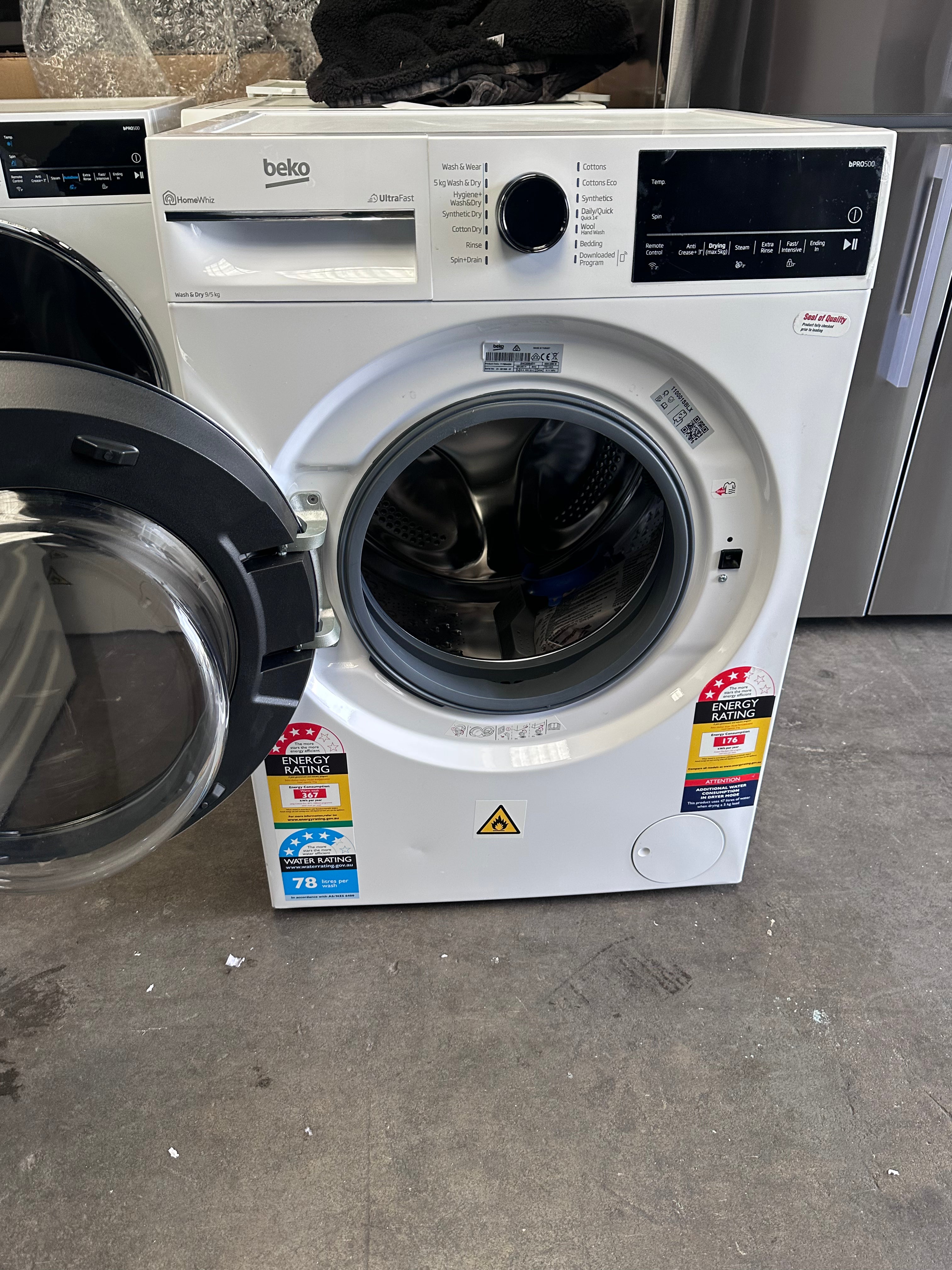 Beko BWDB9540W 9kg/5kg UltraFast Washer Dryer Combo - Energy Efficient Laundry Solution for Small Apartments & Compact Spaces (Carton Damage)