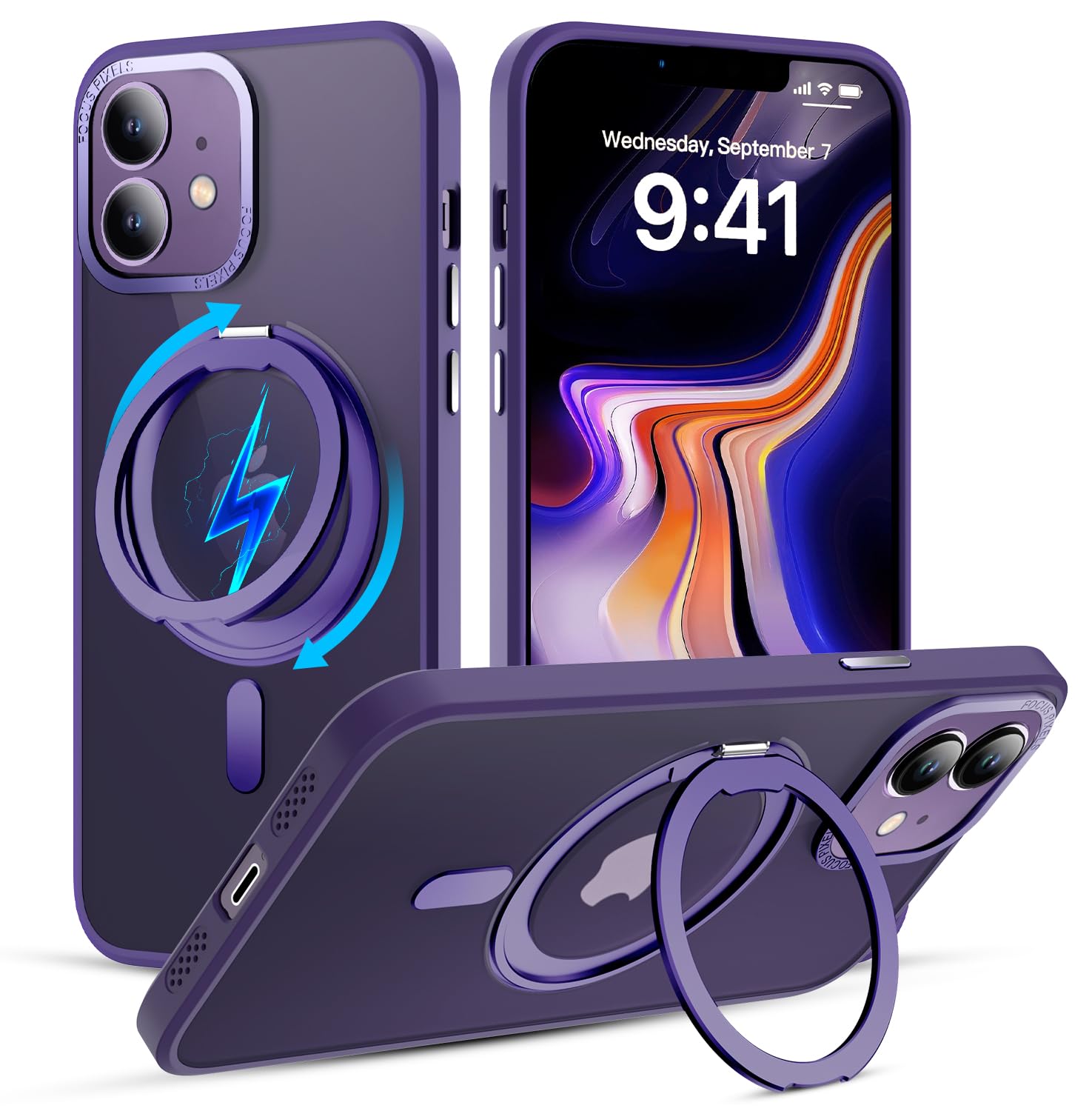 IKARY 360° Rotatable Magnetic iPhone 11 Case with Invisible Stand | Magsafe Compatible | Military Grade Shockproof Protection | Slim Matte Translucent Cover | All-in-One Purple Phone Case for Work, Travel & Everyday Use