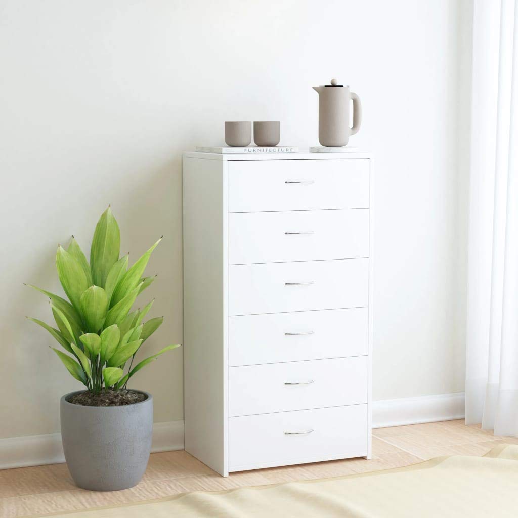 White Wooden Sideboard Buffet Cabinet with 6 Drawers - Kitchen Storage Cupboard, Dining Room Console Table & Serving Buffet for Home Decor & Organization