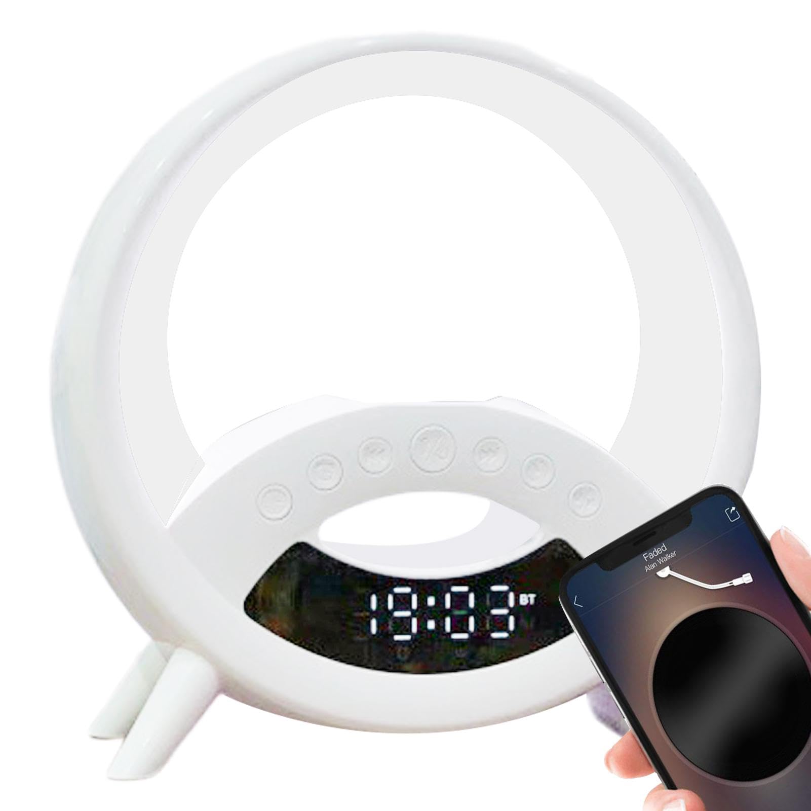 Fulenyi Wireless Bluetooth Speaker with Qi Wireless Charging Station | Portable Speaker with Alarm Clock & Bedside Lamp for Home, Office, Travel, Outdoor Use | Perfect for Bedroom, Desk, Dorm, Camping & Nightstand