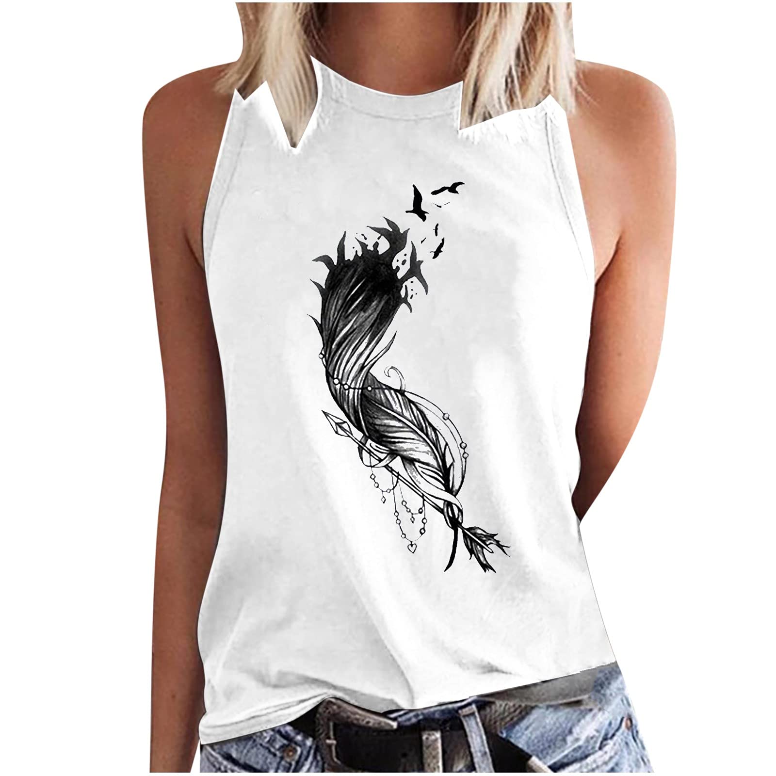 Women's Loose Fit Sleeveless Tank Tops - Summer Casual V-Neck Printed Blouse for Women | Perfect for Beach, Yoga & Everyday Wear
