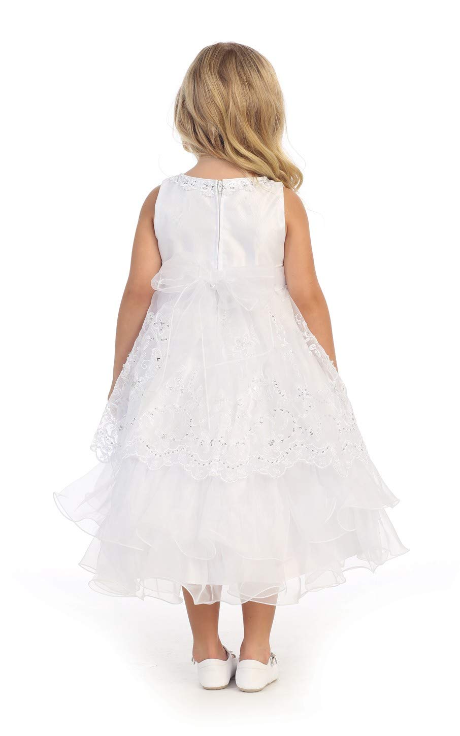 Little Girls White Organza Ruffles Christening Dress - Size 5 | Elegant Baptism Gown for Baby Girls | Perfect for Christenings, First Communions & Special Occasions