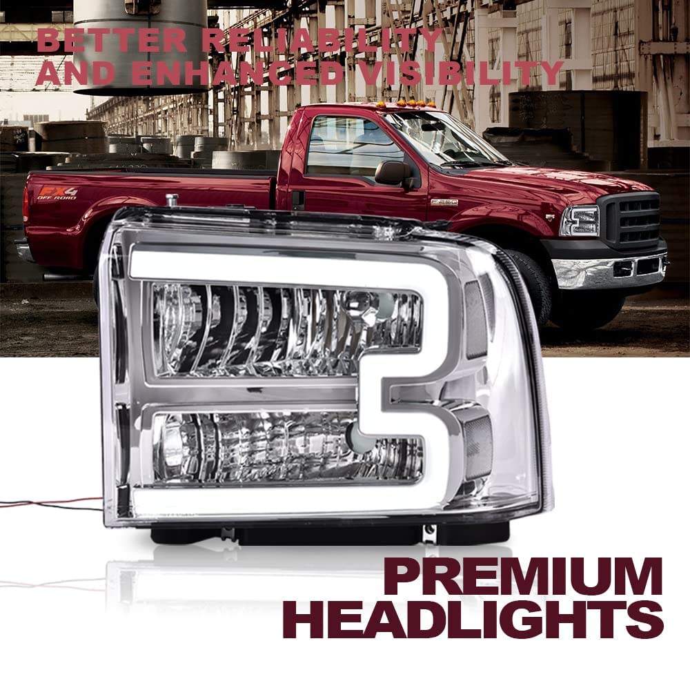 G-PLUS LED DRL Headlights for Ford F250 F350 F450 F550 Super Duty (2005-2007) - Clear Lens, Chrome Housing, Clear Reflector - Upgrade Your Truck's Style & Visibility for Night Driving & Off-Road Adventures