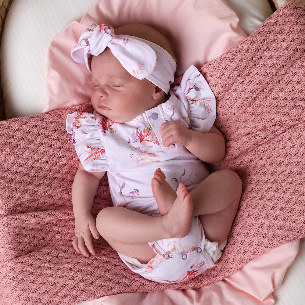 Organic Cotton Short Sleeve Frill Bodysuit for Babies - Coral | Soft & Comfortable Infant Onesie | Perfect for Playtime, Daycare & Photo Shoots