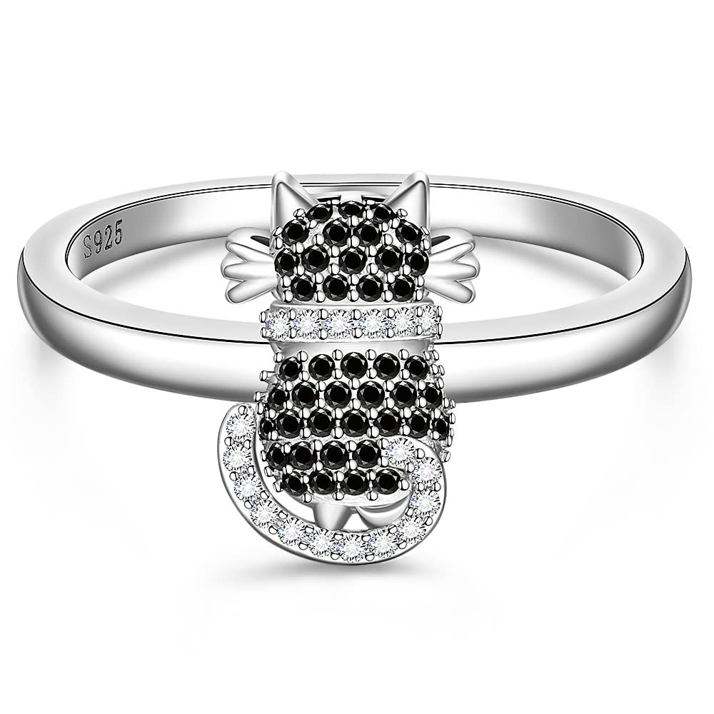 Stylish Sterling Silver Black Cat Ring for Women & Girls - Cute Kitty Jewelry Gift for Cat Lovers, Pet Memorial, Valentine's Day, Birthday & Holiday - Perfect for Everyday Wear, Special Occasions & Cat-Themed Events