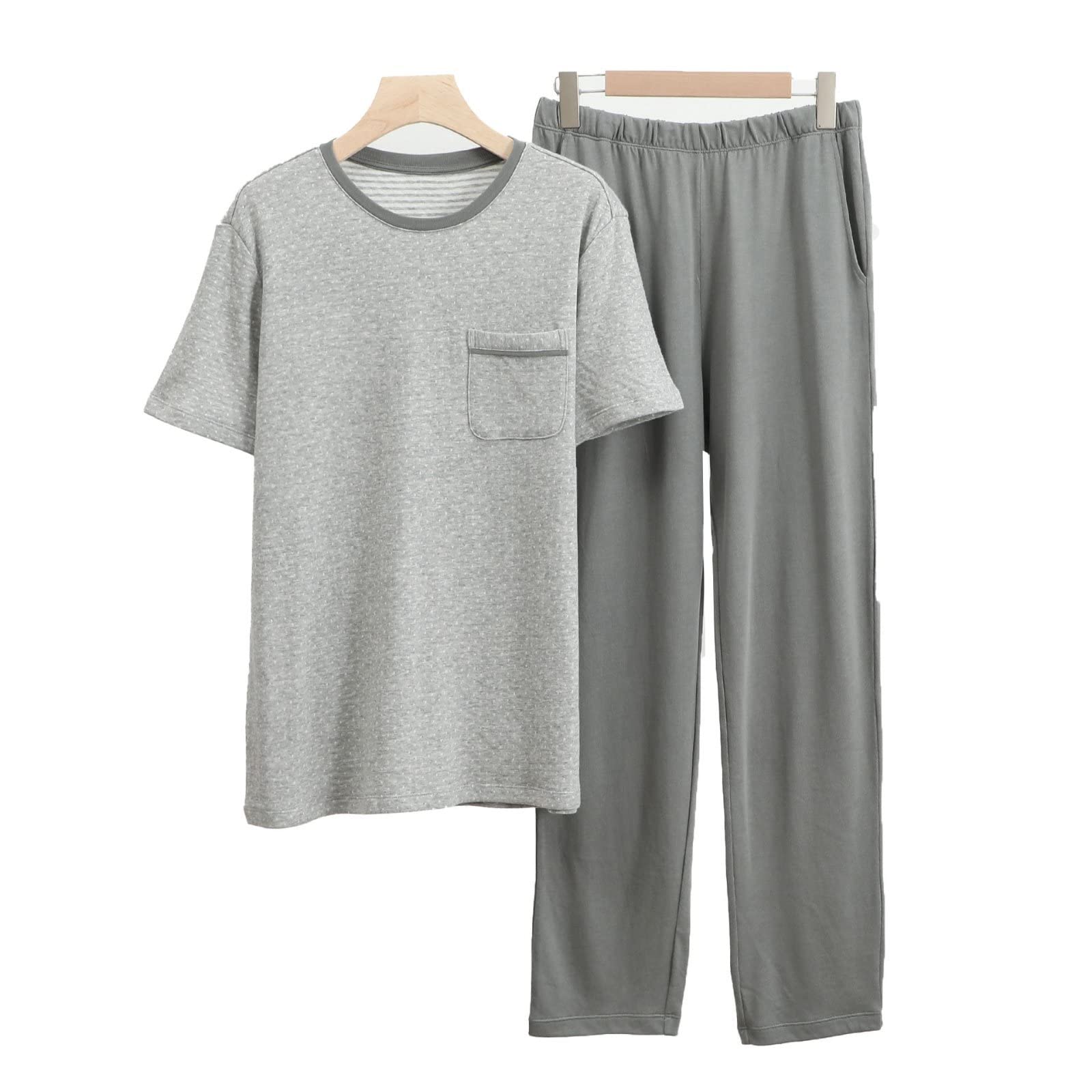 **Men's Cotton Short-Sleeve Pajama Set - Spring & Summer Comfort, Large Sizes for Home & Lounge Wear - Perfect for Middle-Aged & Elderly Relaxation**    *Use Case: Ideal for sleeping, lounging at home, or relaxing in comfort during warm seasons.*