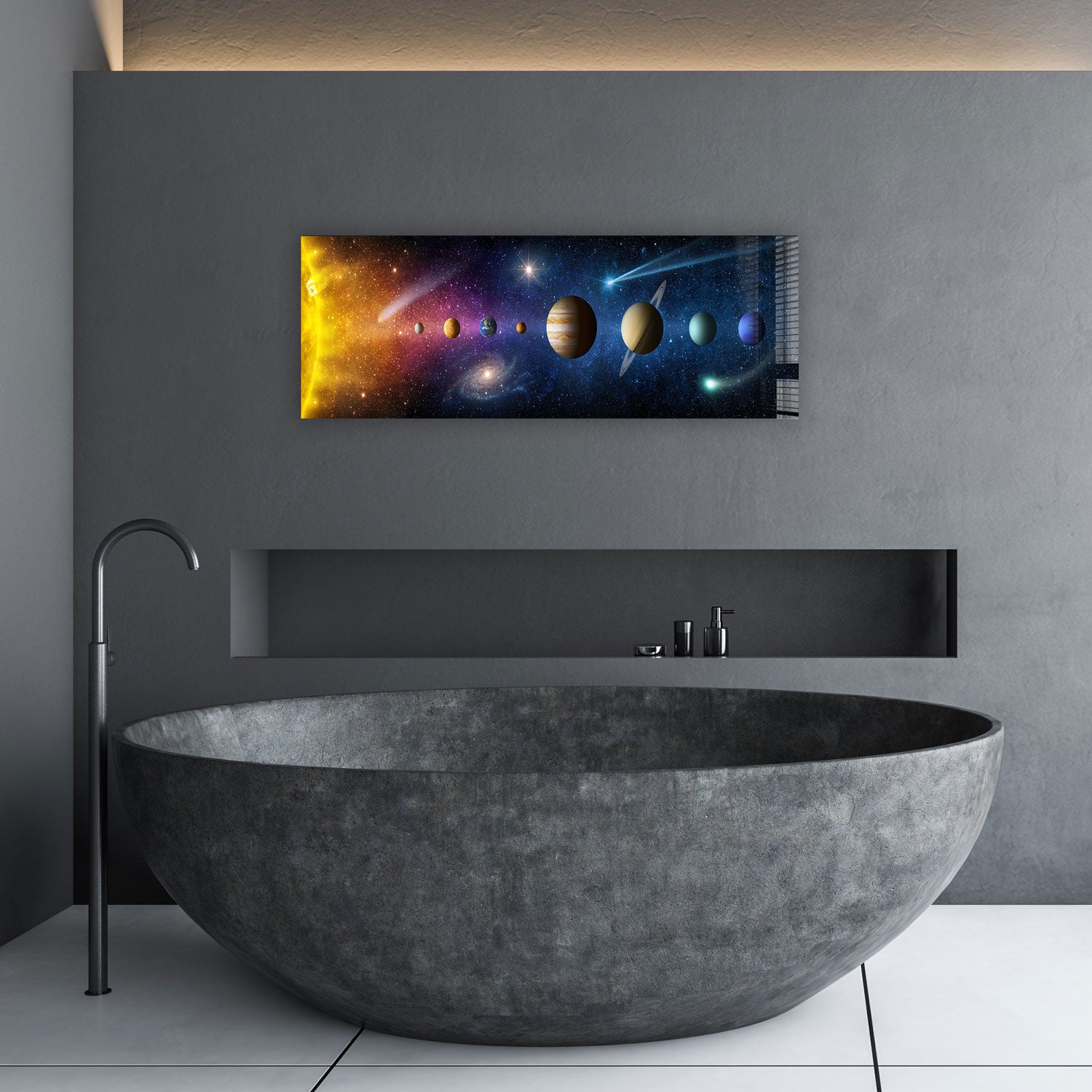 Solar System Panoramic Wall Art - Stunning Space Decor for Home, Office & Classroom - Perfect for Astronomy Lovers & Science Enthusiasts