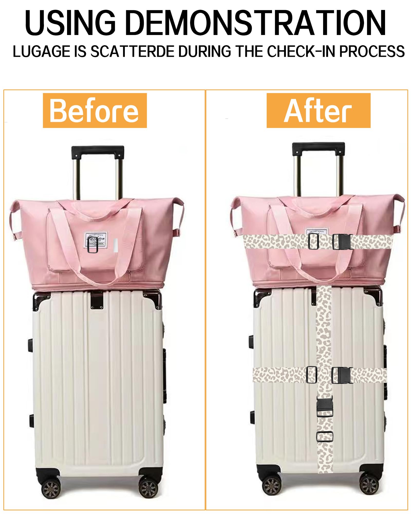Durable Adjustable Luggage Straps for Suitcases - Wide Travel Belt with Secure Buckle, Cute Leopard Print Suitcase Strap Identifiers - Perfect for Air Travel, Vacation & Business Trips