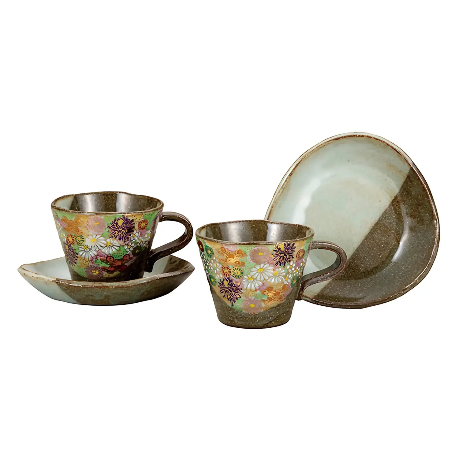 Authentic Kutani Ware Hanazume Floral Coffee Cup Set - Japanese Porcelain Tea Cups for Home, Cafe & Gift - Perfect for Afternoon Tea & Decor