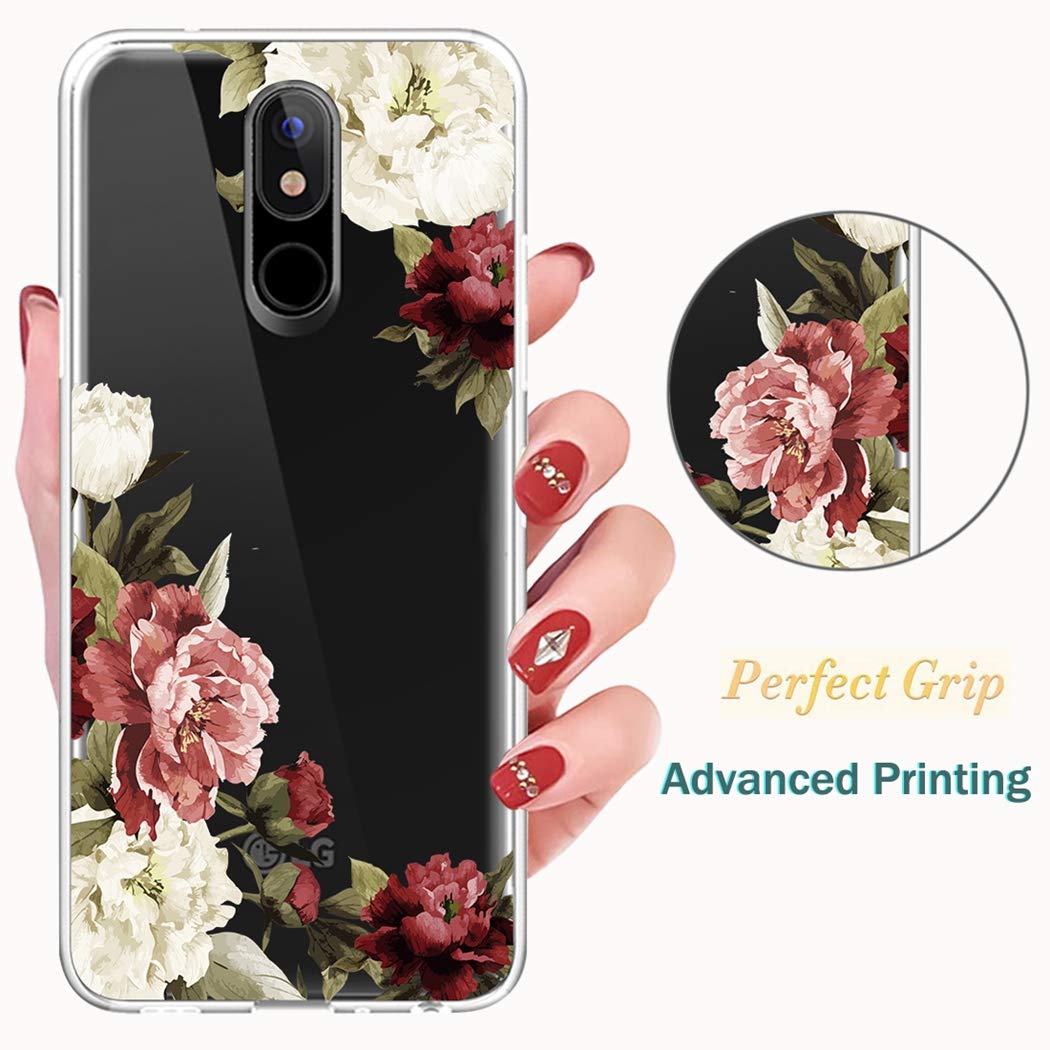 Cute Clear Slim Flower Pattern Soft TPU Protective Phone Case for LG Stylo 4/Plus & Q Stylus - Shockproof Flexible Cover for Women & Girls (Blossom Design) - Perfect for Daily Use, Work & School
