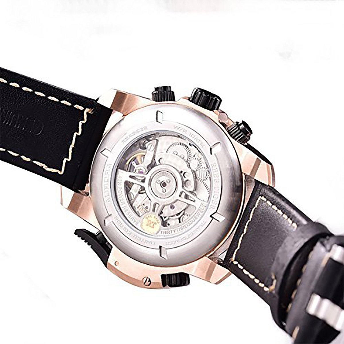 REEF TIGER Men's Military Automatic Watch with Leather Strap - Waterproof Sports Chronograph Watch for Outdoor, Hiking & Everyday Wear (Model RGA3503)