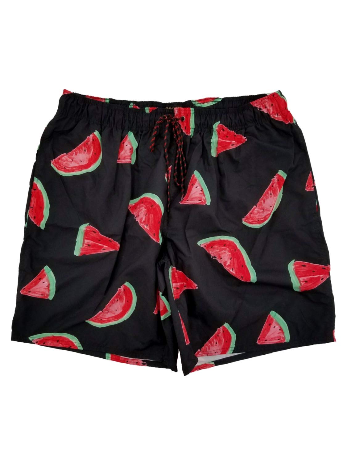 **Men's Black Watermelon Print Swim Trunks - Quick-Dry Board Shorts for Swimming, Surfing & Beach Vacations - Perfect for Pool, Summer Travel & Water Sports**