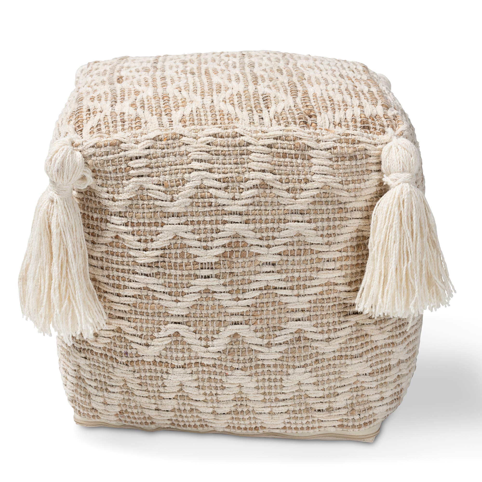 Baxton Studio Ottomans - Natural/Ivory Fabric Storage Ottoman Bench with Lift Top, Perfect for Living Room, Bedroom & Entryway Seating