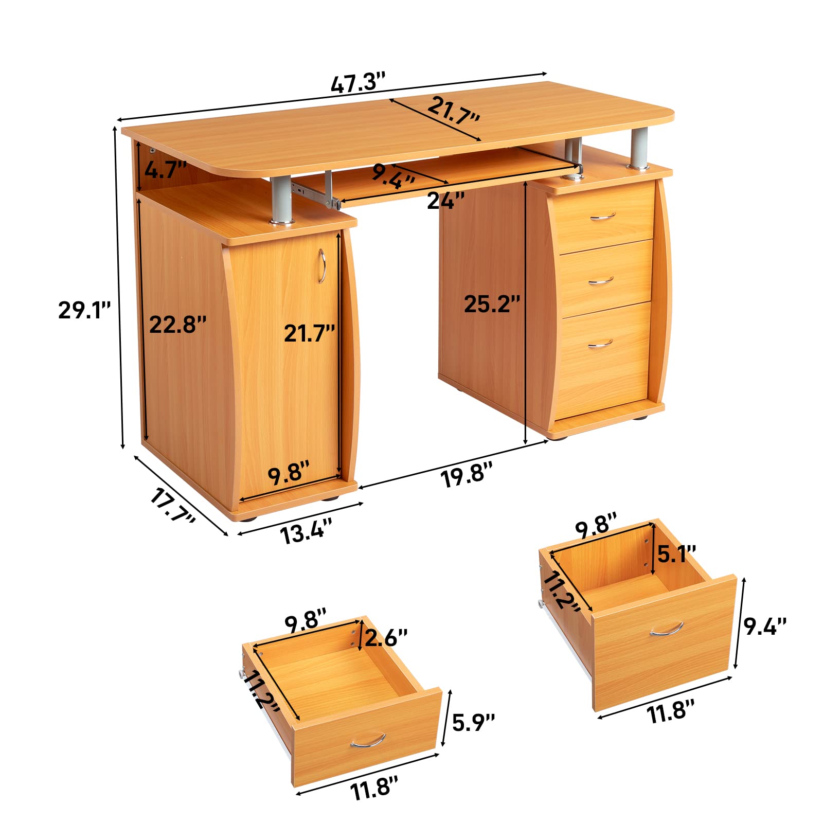 Karl Home Computer Desk with Drawers & Storage Cabinet - Small Office Desk PC Laptop Workstation for Home Office, Studio, Apartment | Wooden Study Table for Remote Work, Online Classes & Gaming Setup