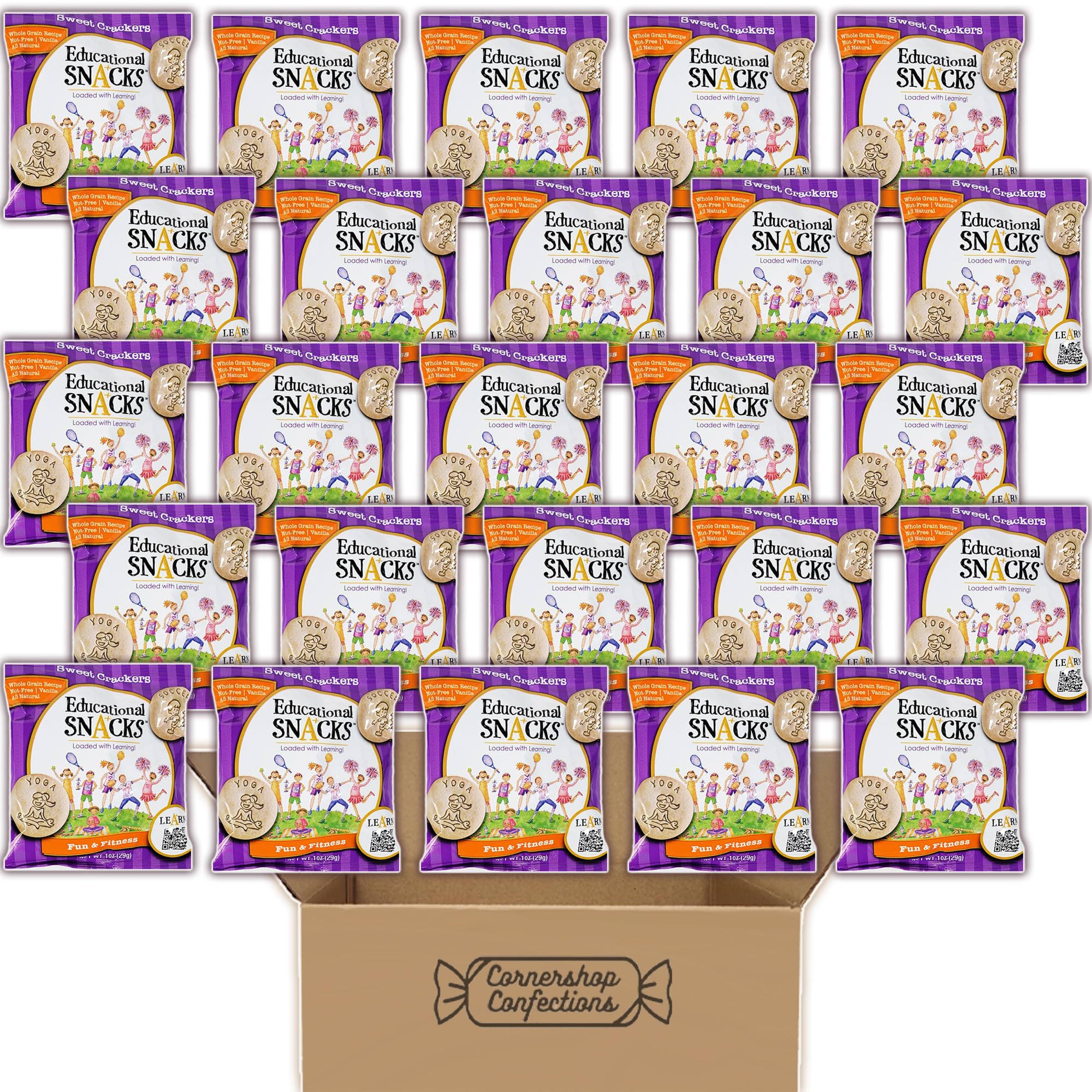 Educational Snacks Bulk Pack - 25 Individually Wrapped 1oz Bags | Vanilla Flavored Whole Grain Healthy Snacks | Nut-Free, All Natural Learning Treats for Kids | Perfect for School Lunches, Classroom Rewards & After-School Snacks