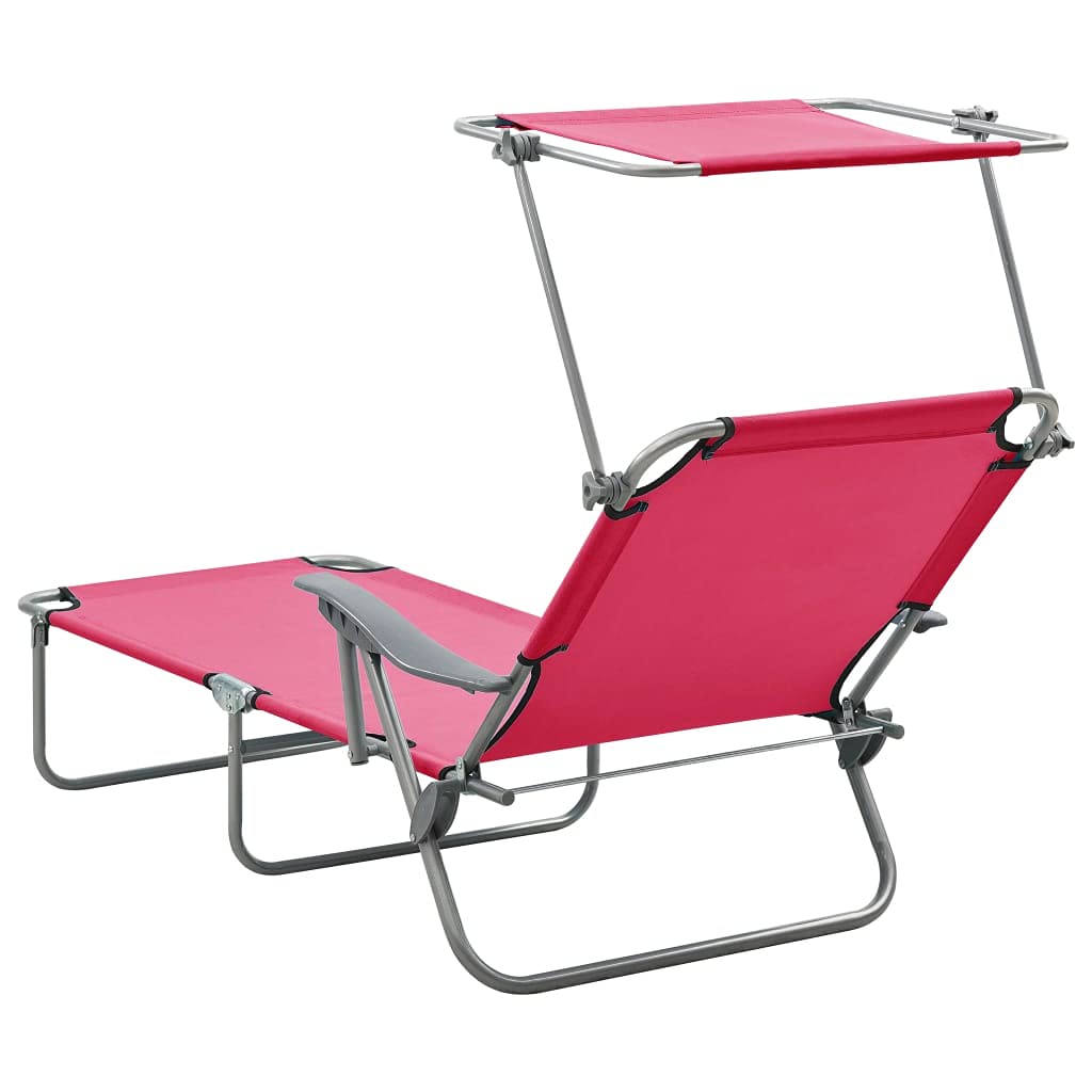 vidaXL Adjustable Foldable Sun Lounger with Canopy - Modern Outdoor Sunbed with Powder-Coated Steel Frame in Pink | Perfect for Poolside, Beach, Patio & Garden Relaxation