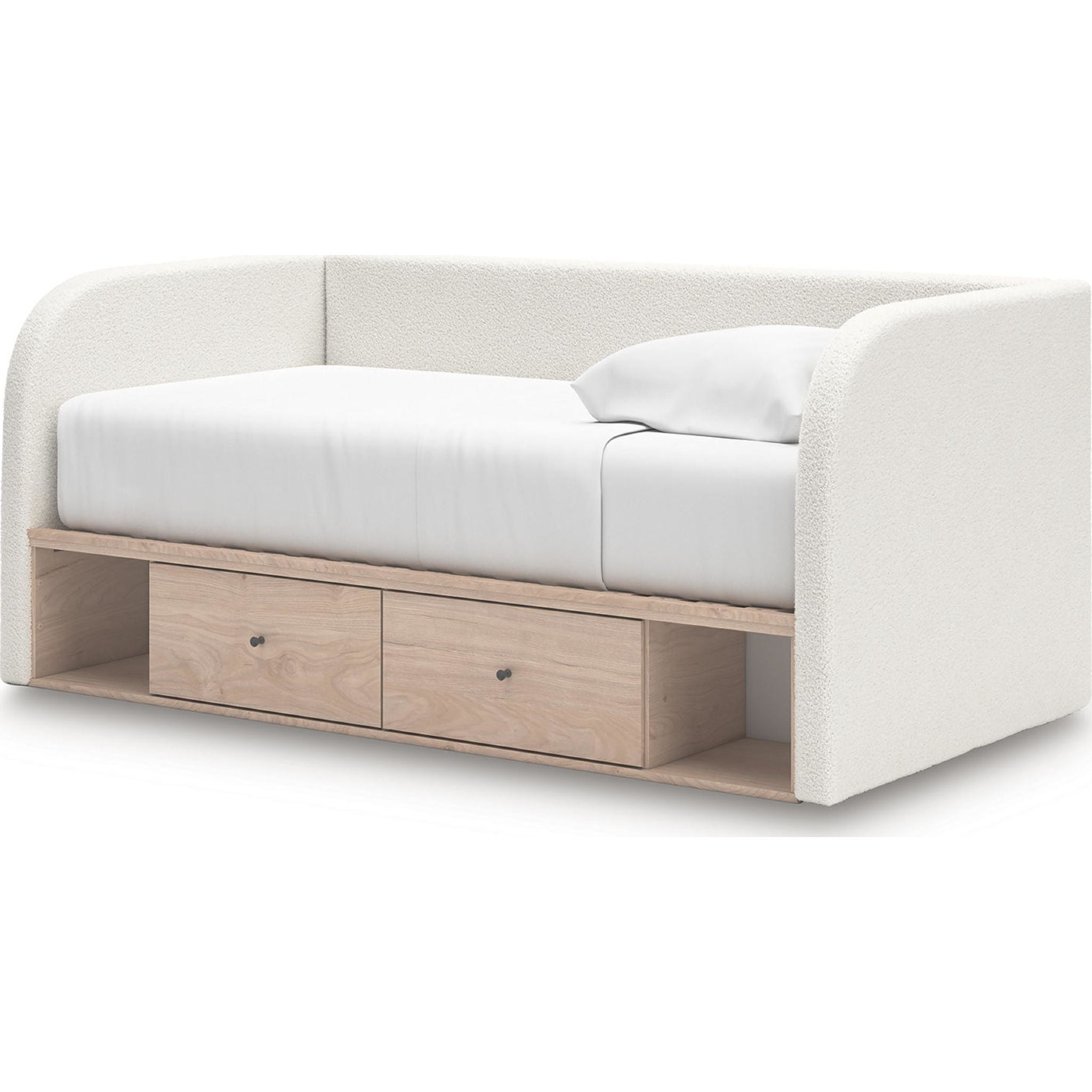 Arloster Daybed with Storage - Tan/White Upholstered Sofa Bed for Small Spaces, Guest Room & Living Room