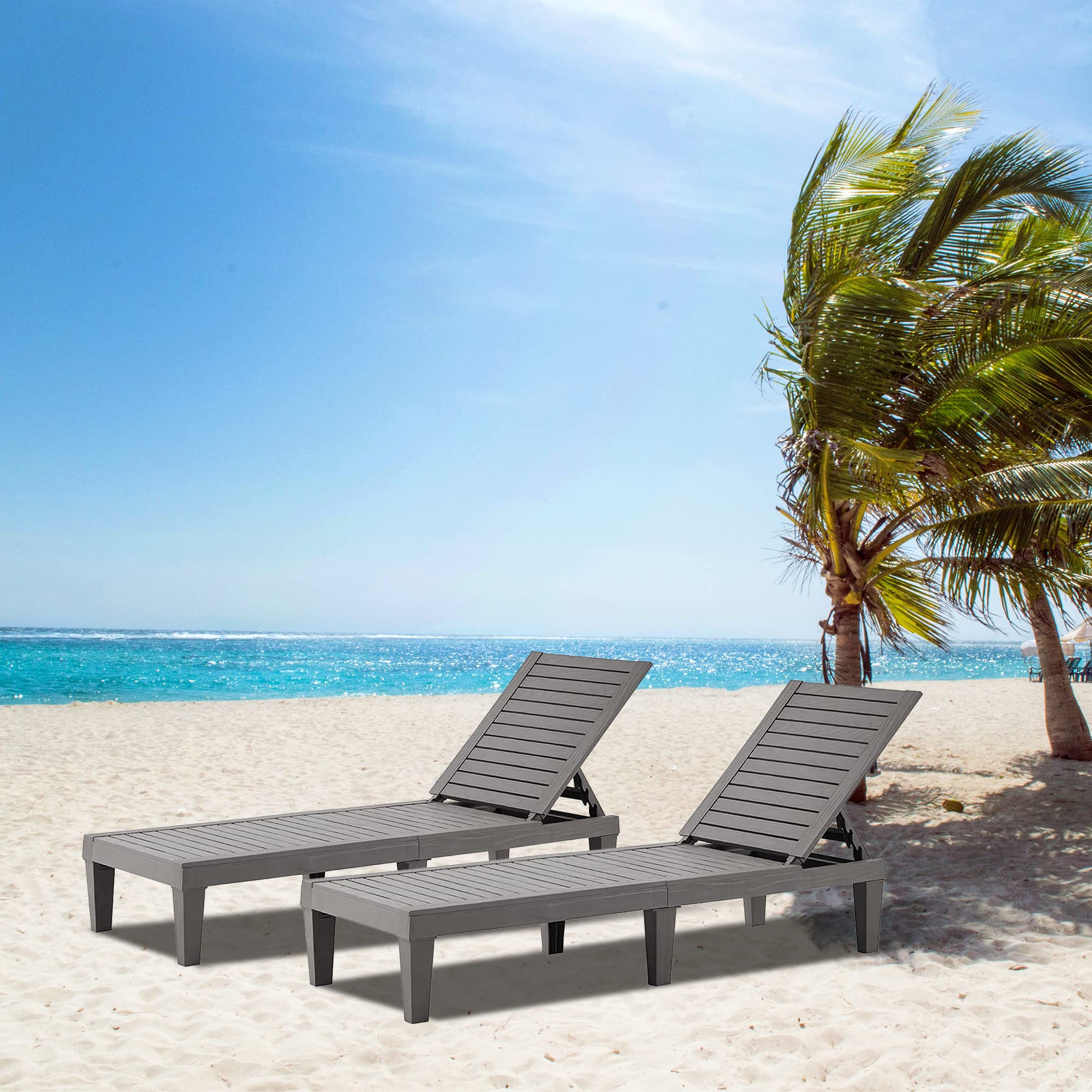 2-Pack Outdoor Chaise Lounge Chairs - Adjustable 5-Position Backrest, Waterproof Sun Loungers for Pool, Beach, Garden, Patio & Deck - Perfect for Sunbathing, Relaxing & Outdoor Lounging