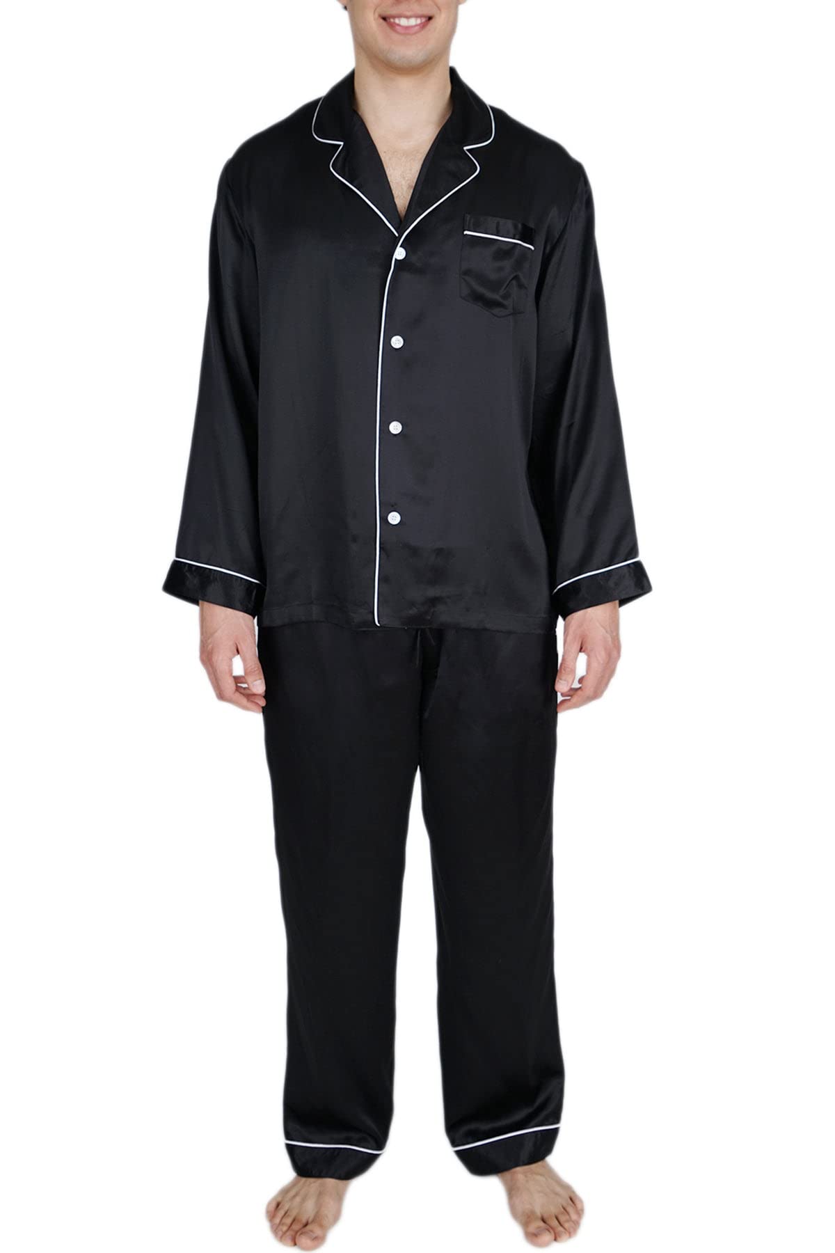 Luxury 100% Silk Pajama Set for Men - Premium Oscar Rossa Silk Sleepwear for Comfortable Nightwear & Lounge Wear - Perfect for Relaxing at Home, Gift for Him, and Upscale Travel Sleepwear