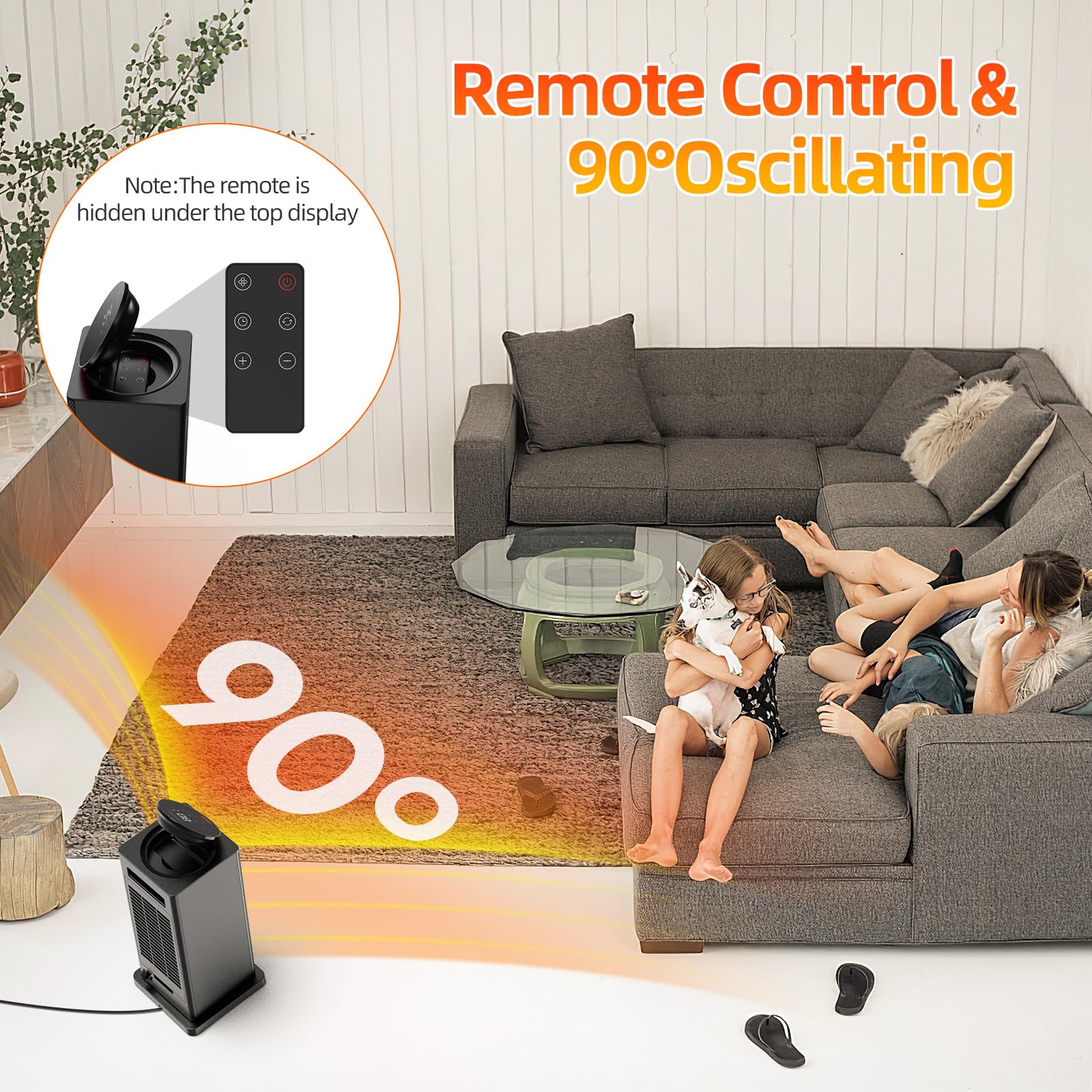 TABYIK 1500W Portable Space Heater with ECO Thermostat & Remote - 4 Heating Modes, 24H Timer, 6 Safety Protections - Oscillating Electric Heater for Small Rooms, Office & Home Use | Perfect for Winter Warmth & Energy-Efficient Heating